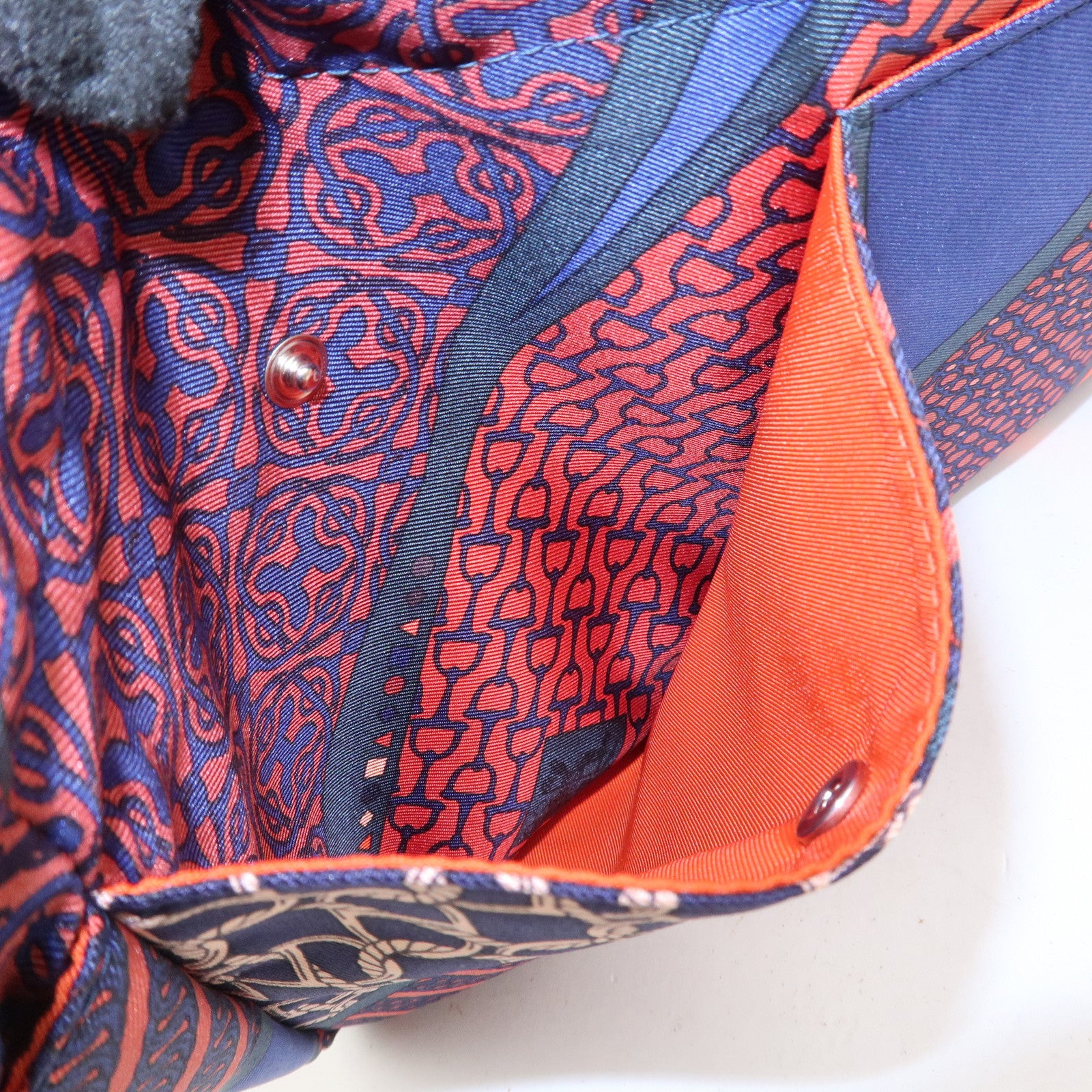 HERMES Fourbi 25 Silk Leather Drawstring Hand Bag Pouch Orange Navy