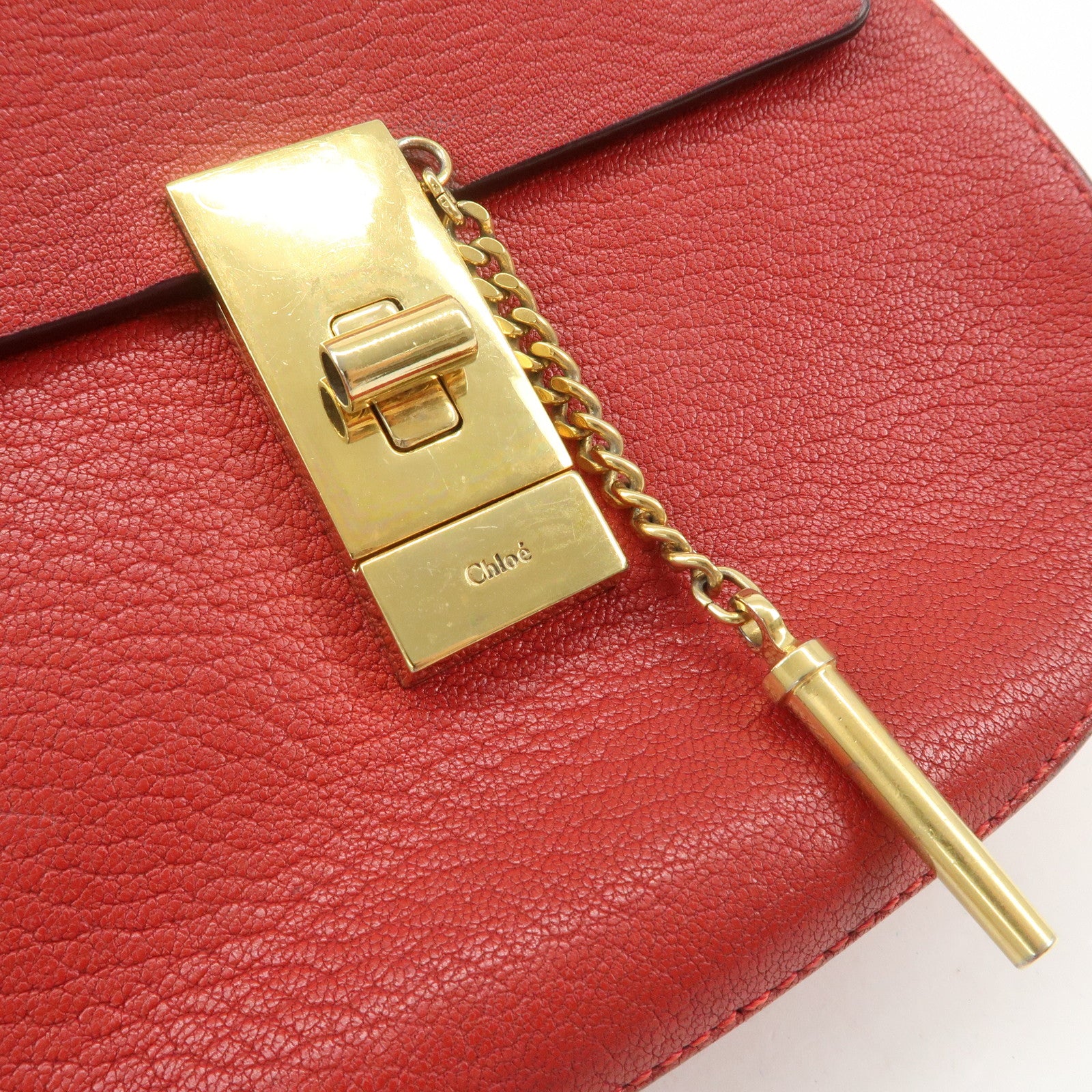 Chloe Drew Leather Chain Shoulder Bag Crossbody Bag Red