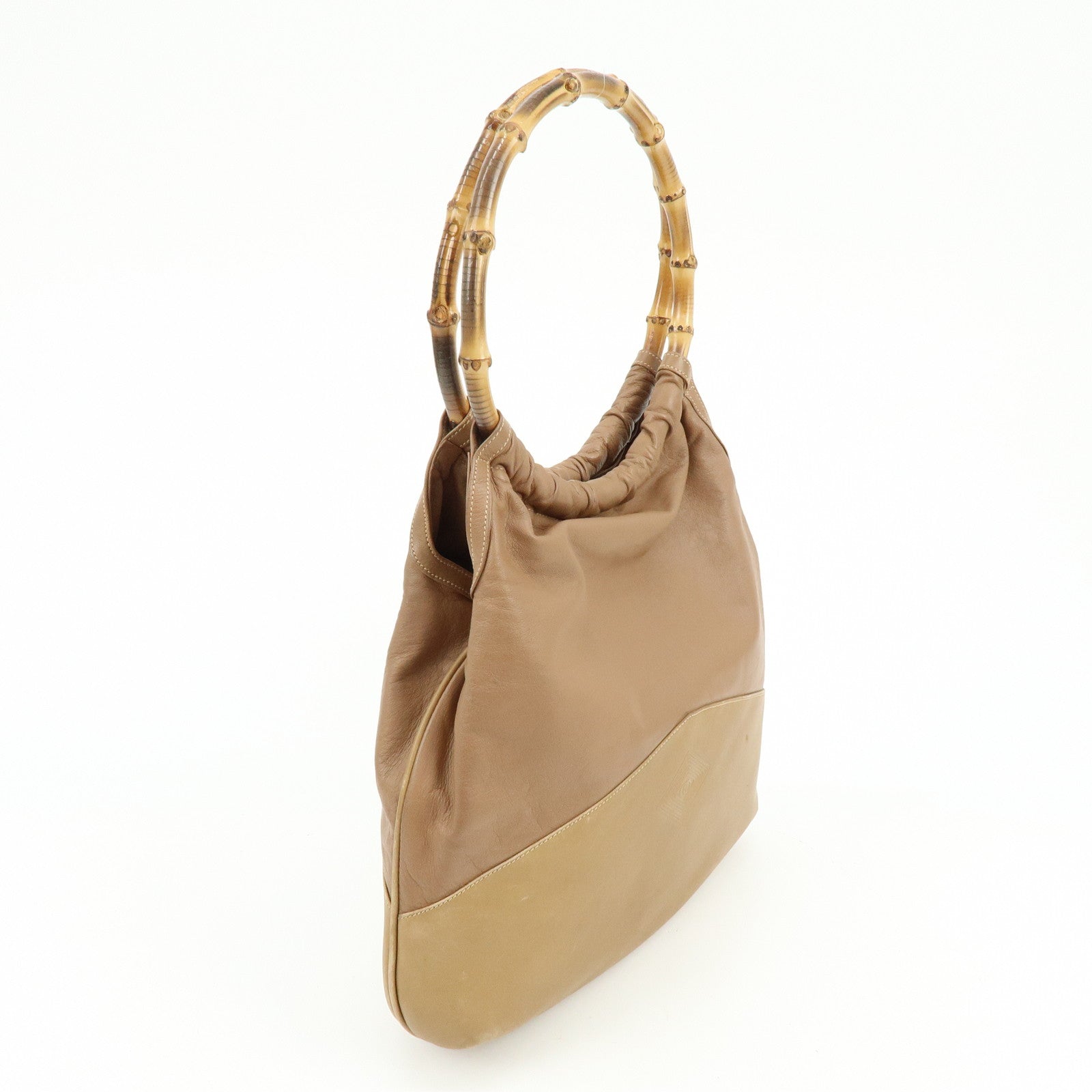 GUCCI Old Gucci Bamboo Leather Hand Bag Brown 26.000.5686