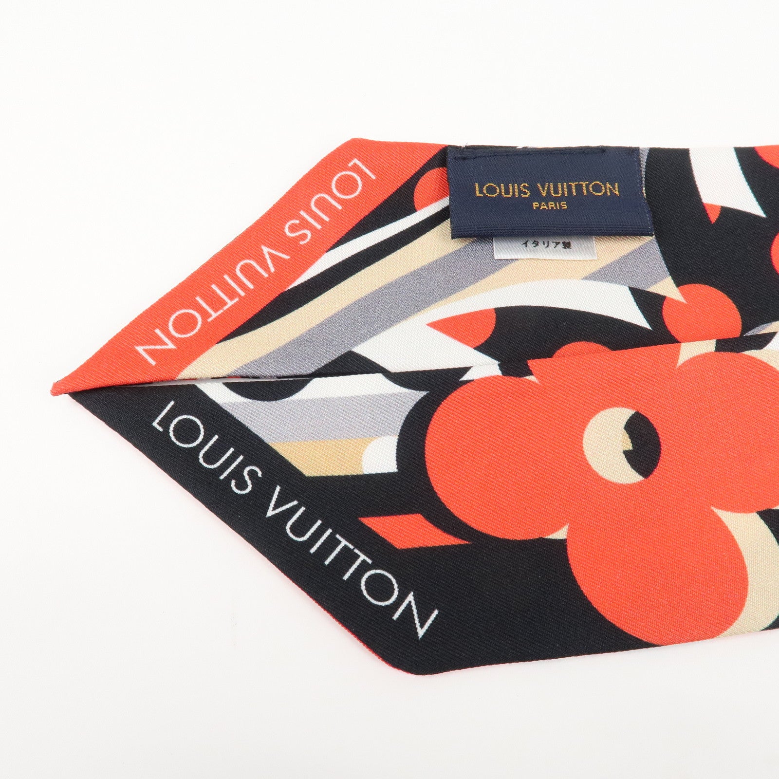 Louis Vuitton Monogram Bandeau BB Silk100% Scarf Black Red Beige M76187 Used