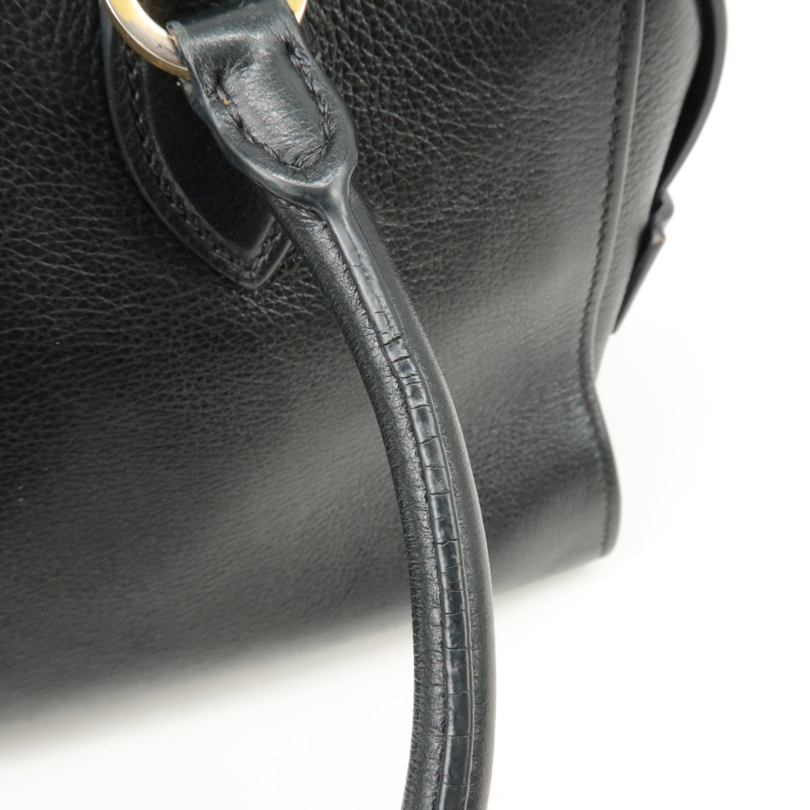 PRADA Leather 2Way Bag Shoulder Hand Bag Black Gold Used