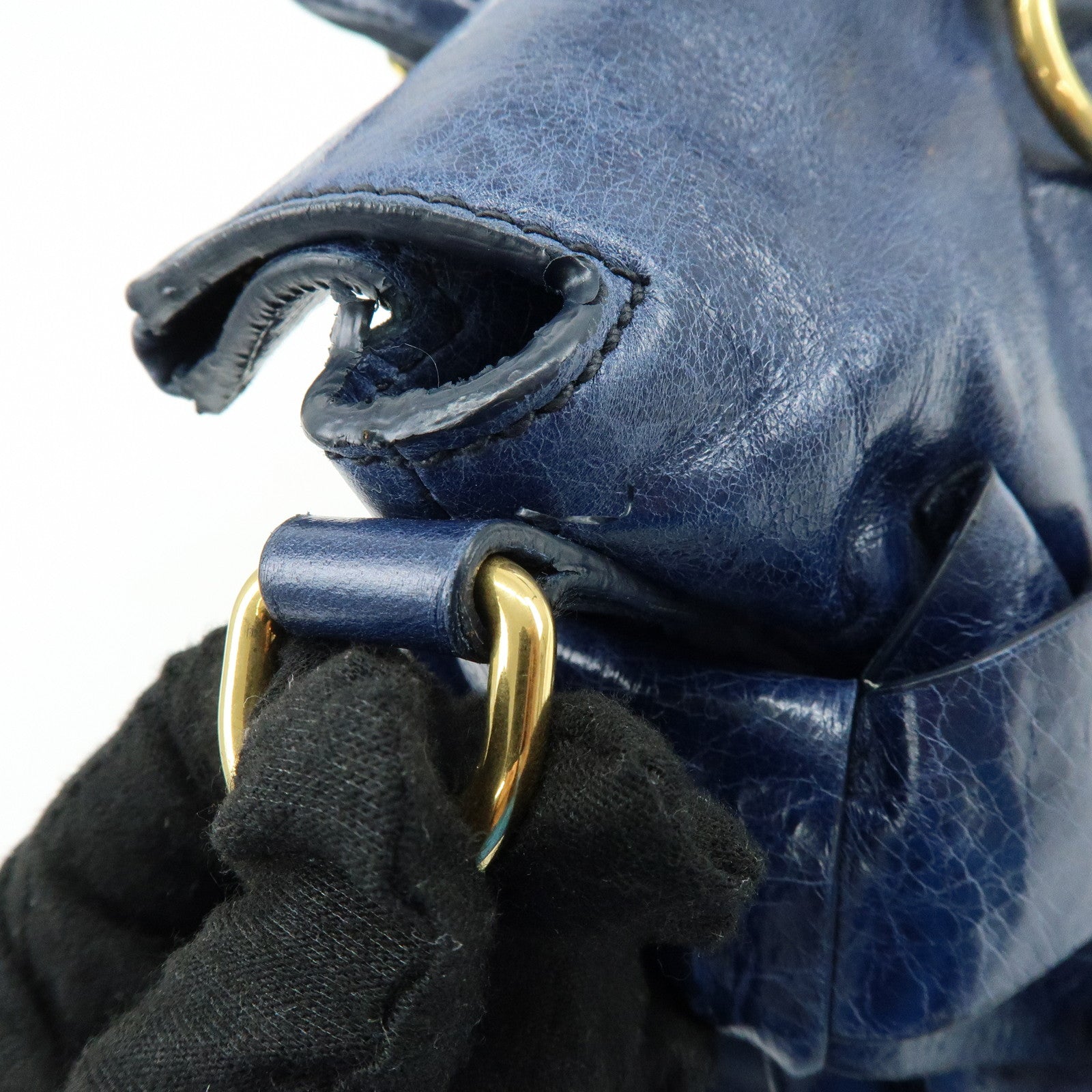 MIU MIU Side Ribbon Large Leather 2Way Bag Shoulder Bag Navy RT0365