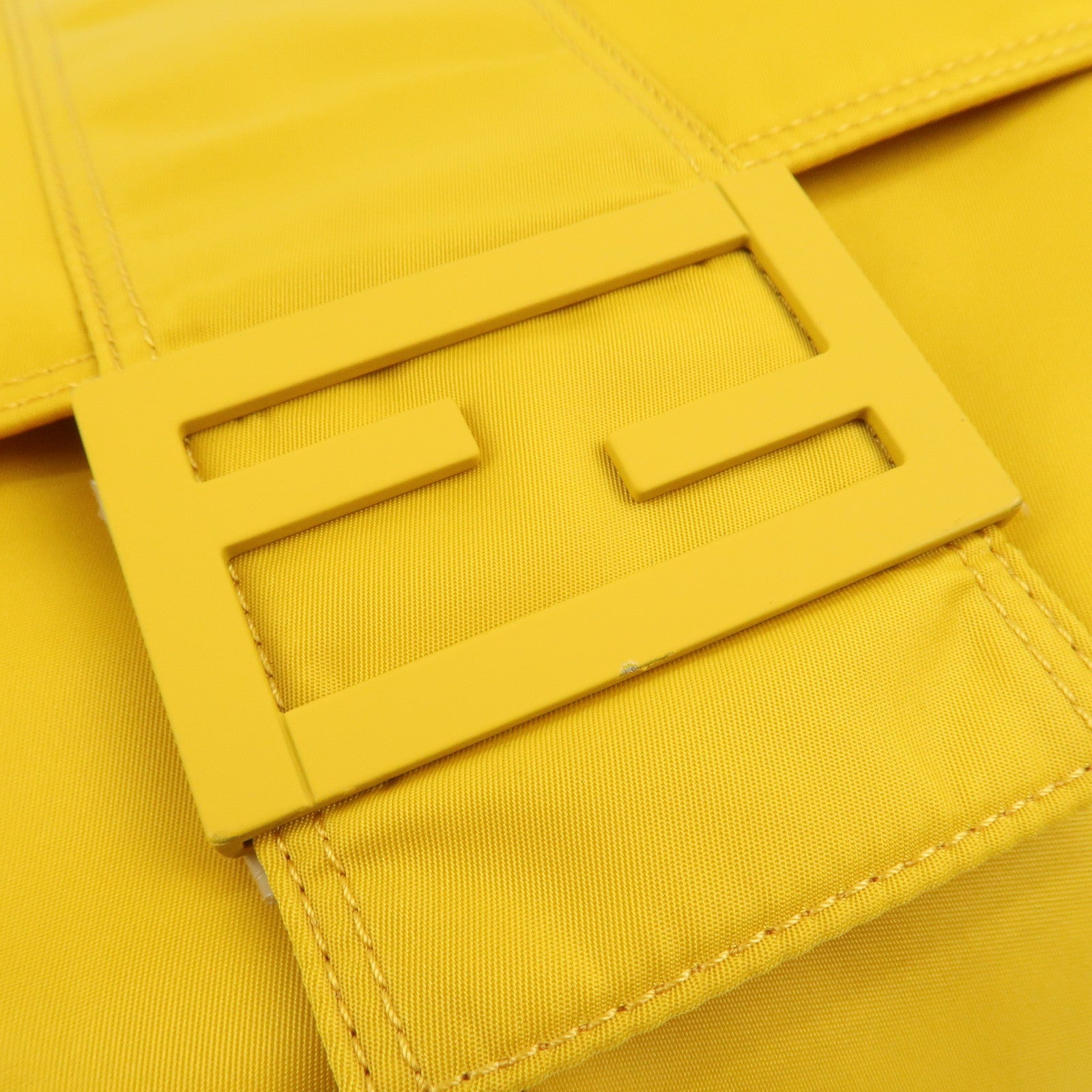 FENDI Baguette Nylon Leather 2Way Bag Hand Bag Shoulder Bag Yellow 7VA536