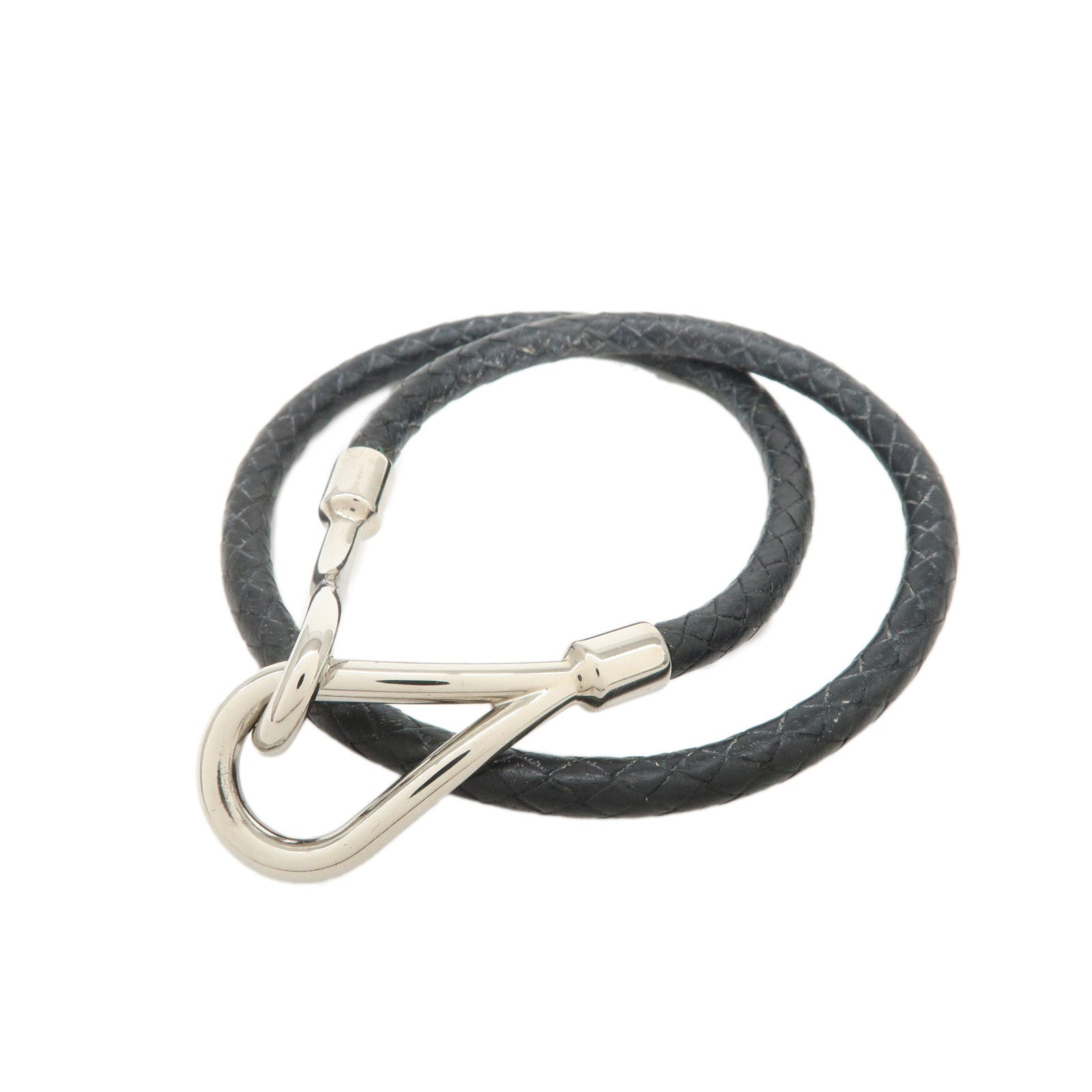 HERMES Leather Metal Jumbo Choker Bracelet Black