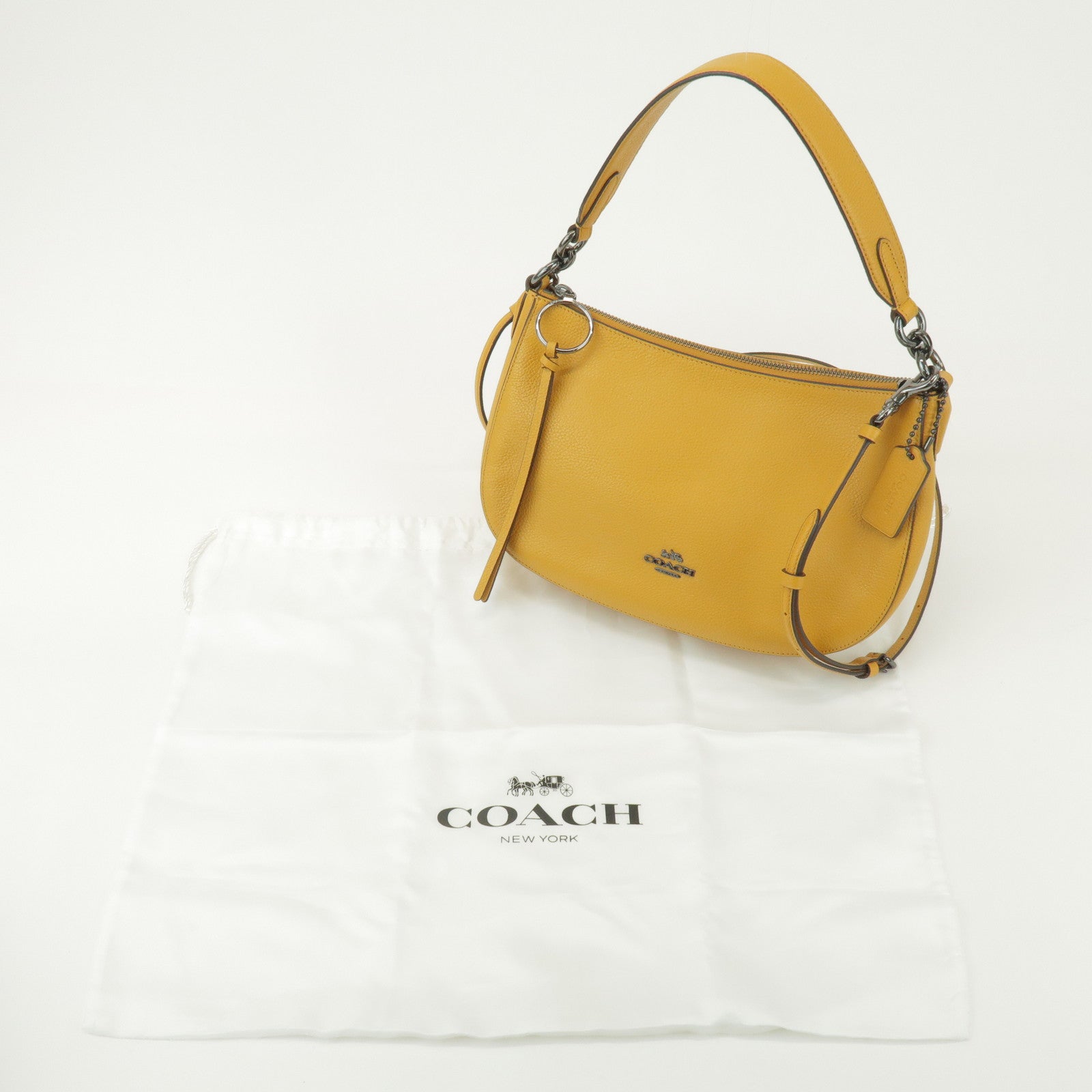 COACH Logo Leather 2Way Bag Shoulder Bag Hand Bag Yellow