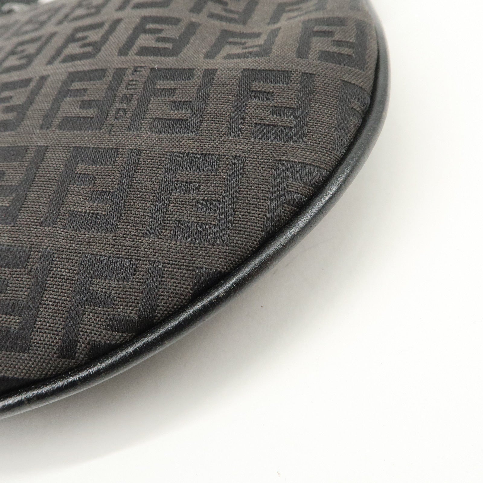 FENDI Zucchino Canvas Leather Shoulder Bag Hand Bag Black 8BR248