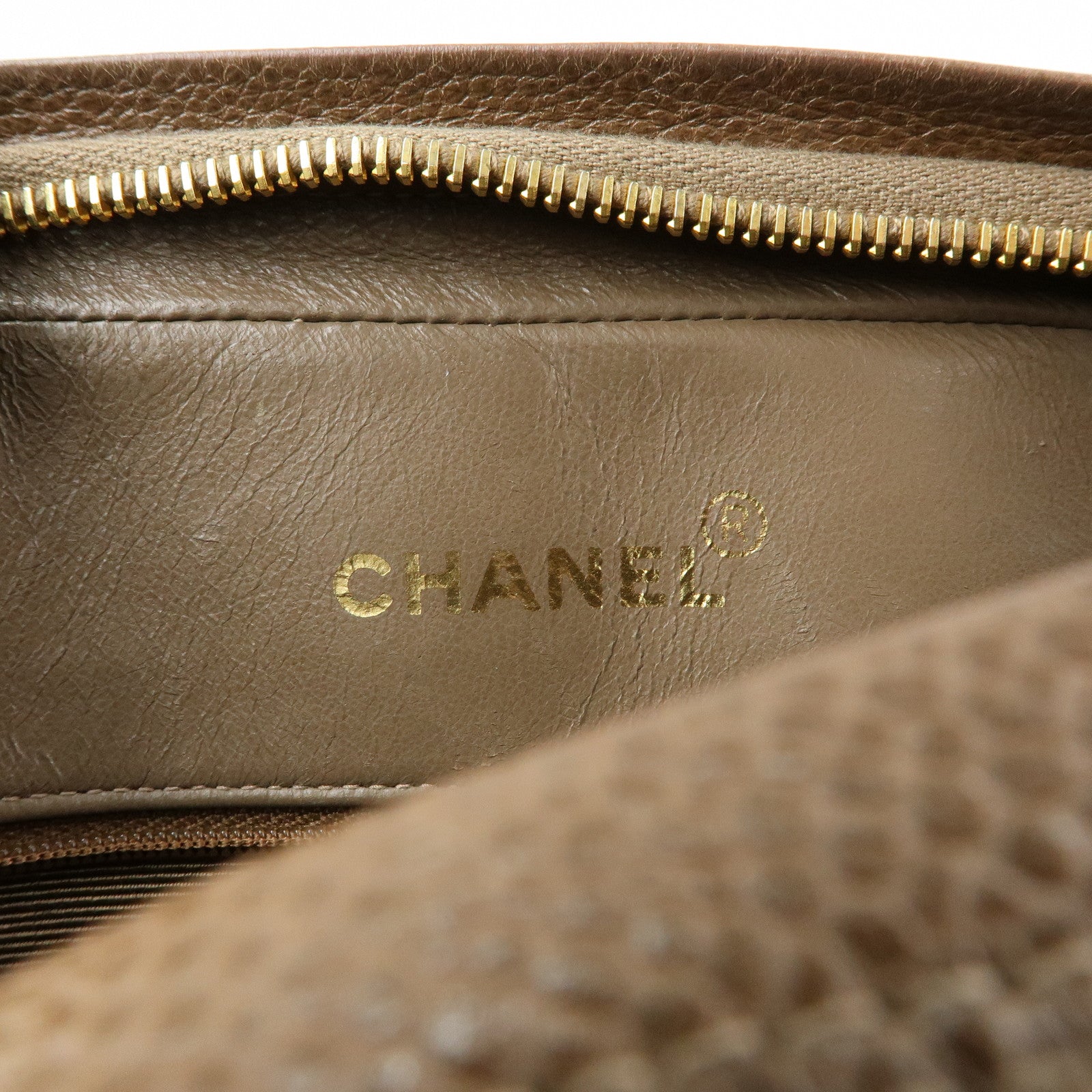 CHANEL Matelasse Cavairskin Chain Shoulder Bag Light Brown Marron