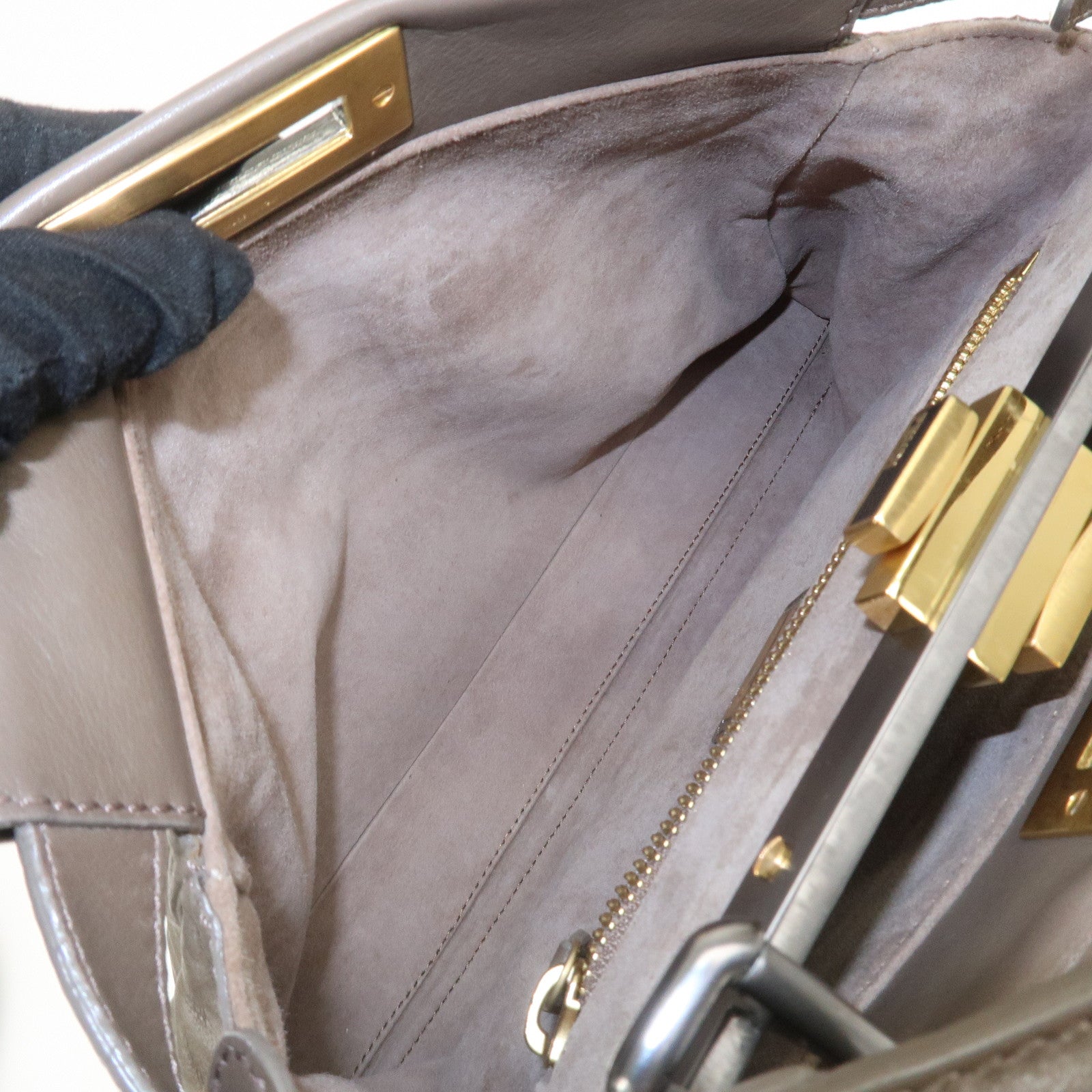 FENDI Leather Peekaboo 2Way Shoulder Bag Hand Bag Brown 8BN226