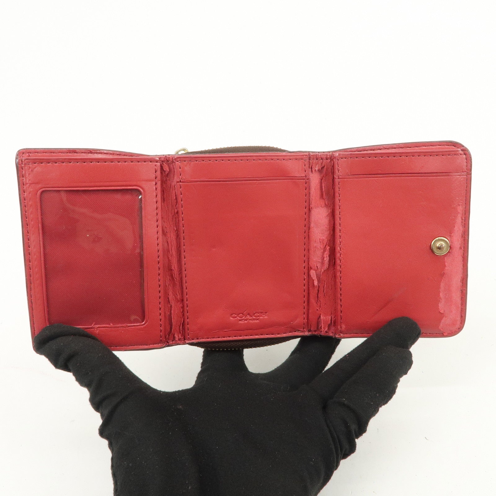 COACH Set of 5 Signature PVC Leather Compact Wallets Brown Red