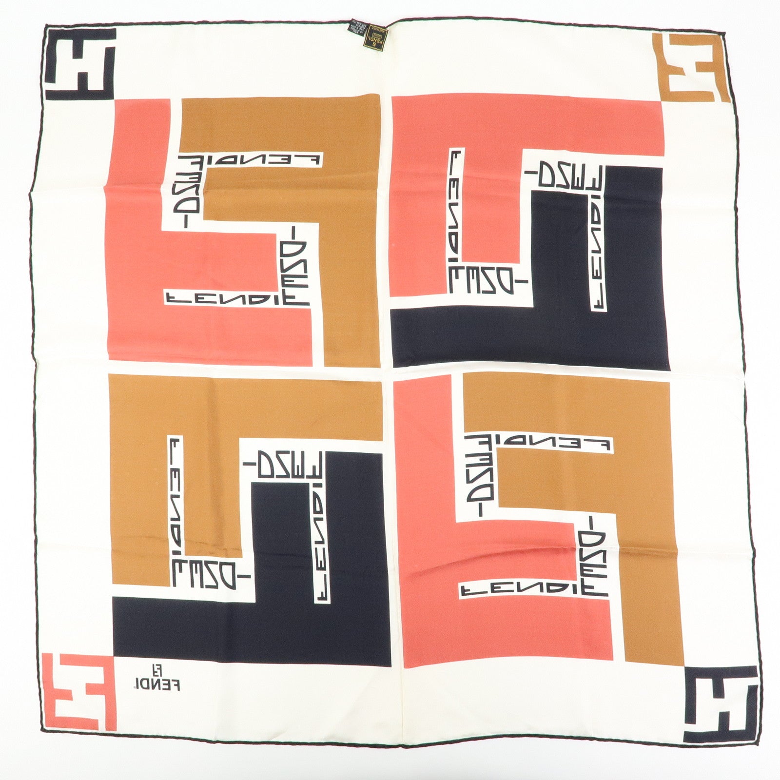 FENDI Zucca Silk 100% Scarf White Black Brown Red