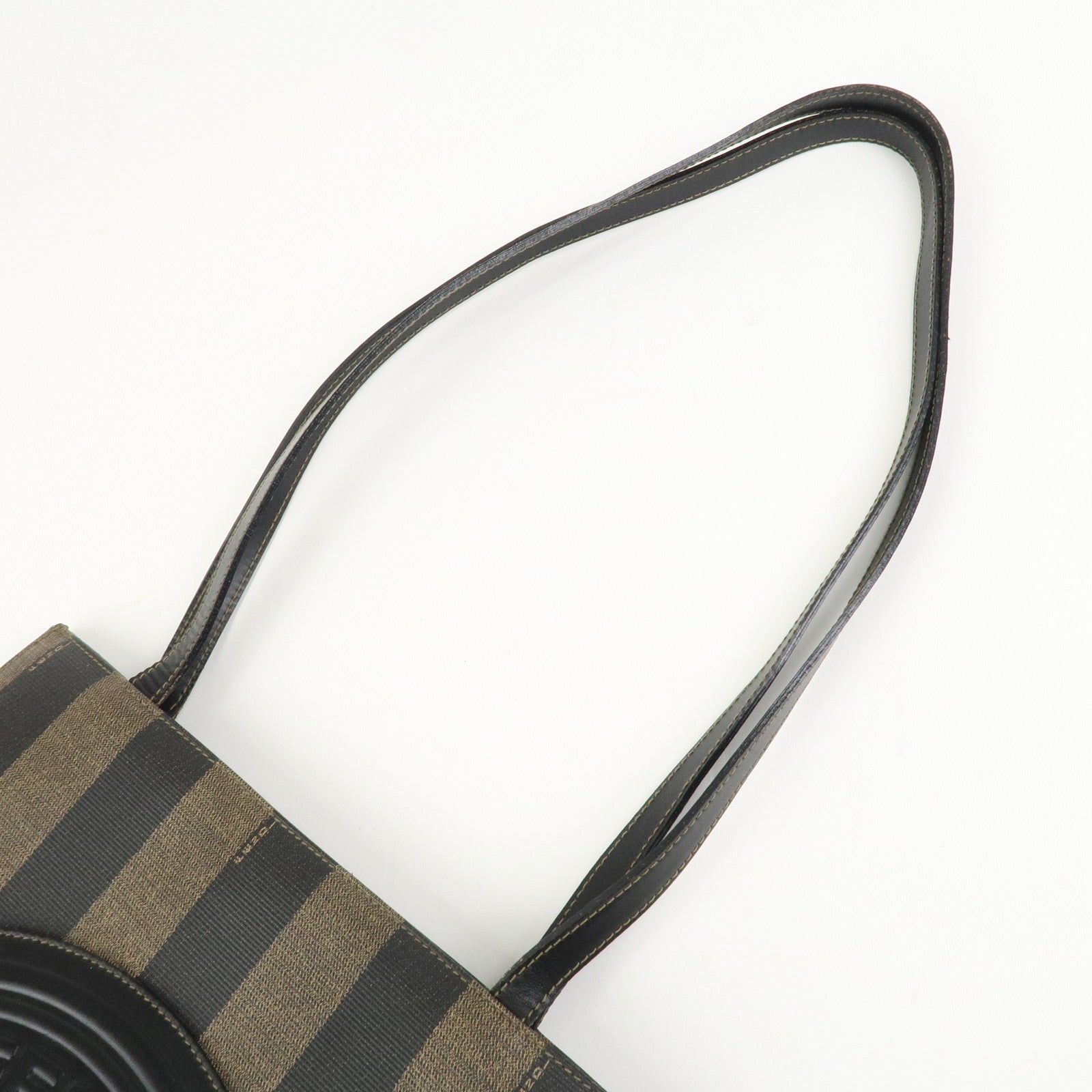 FENDI Pequin PVC Coating Canvas Leather Tote Bag Brown Black 259980