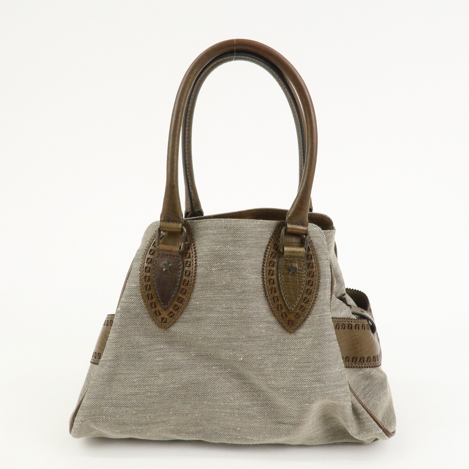 FENDI Etnico Squirrel Embroidery Tote Bag Shoulder Bag Gray 8BN157