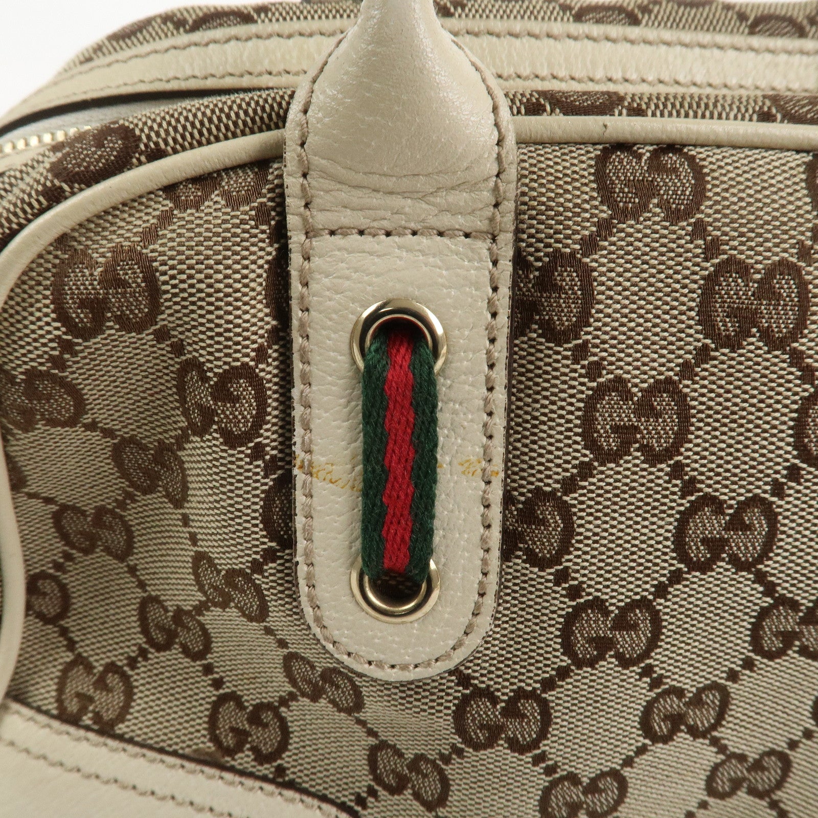 GUCCI Princy Sherry GG Canvas Leather Boston Bag Brown Ivory 161720