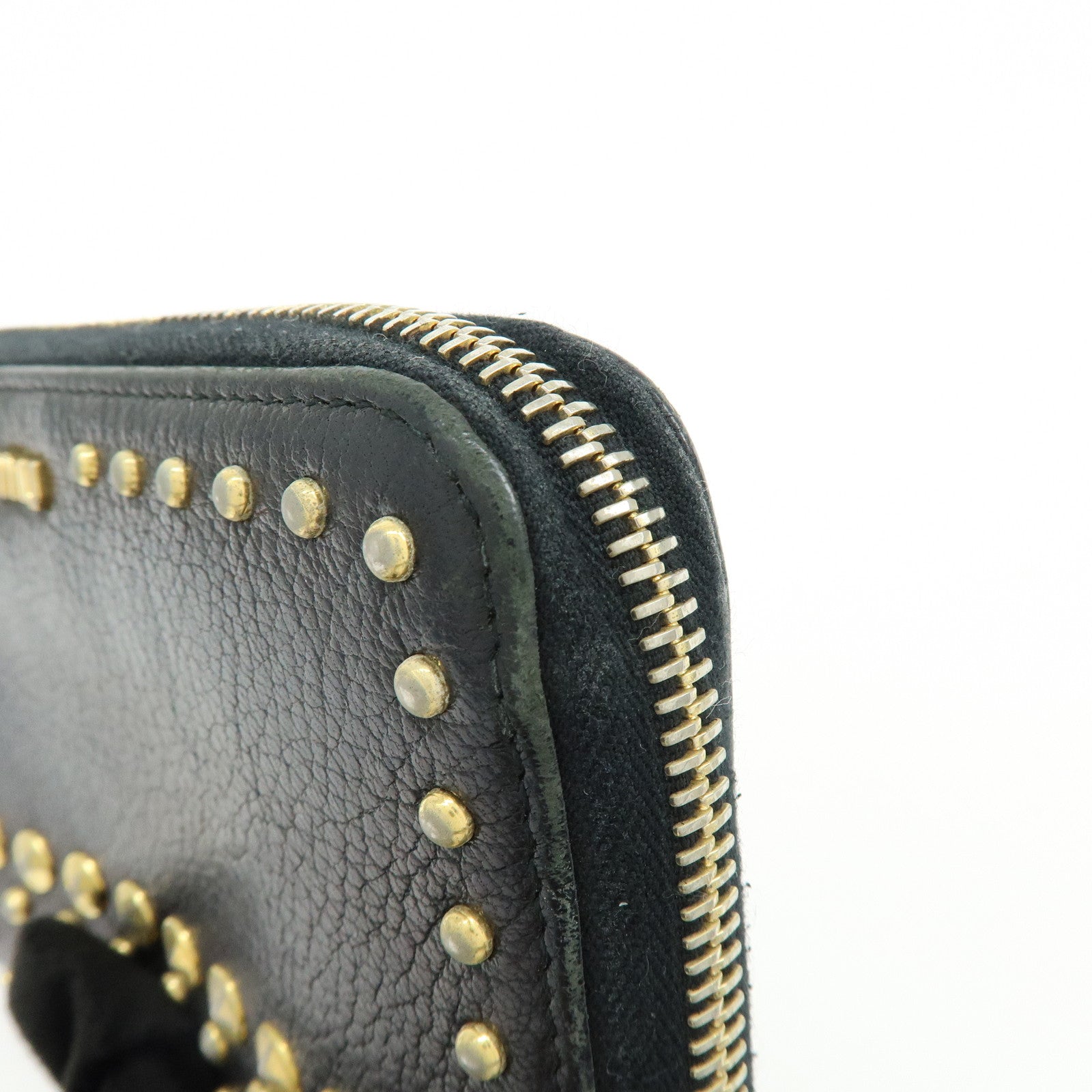 MIU MIU Logo Leather Studs Zippy Long Wallet Black 5M0506