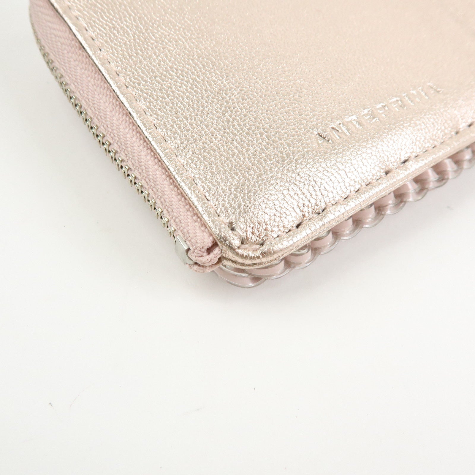 ANTEPRIMA Miss Clio PearlⅡPVC Wire Compact Wallet Metallic Pink