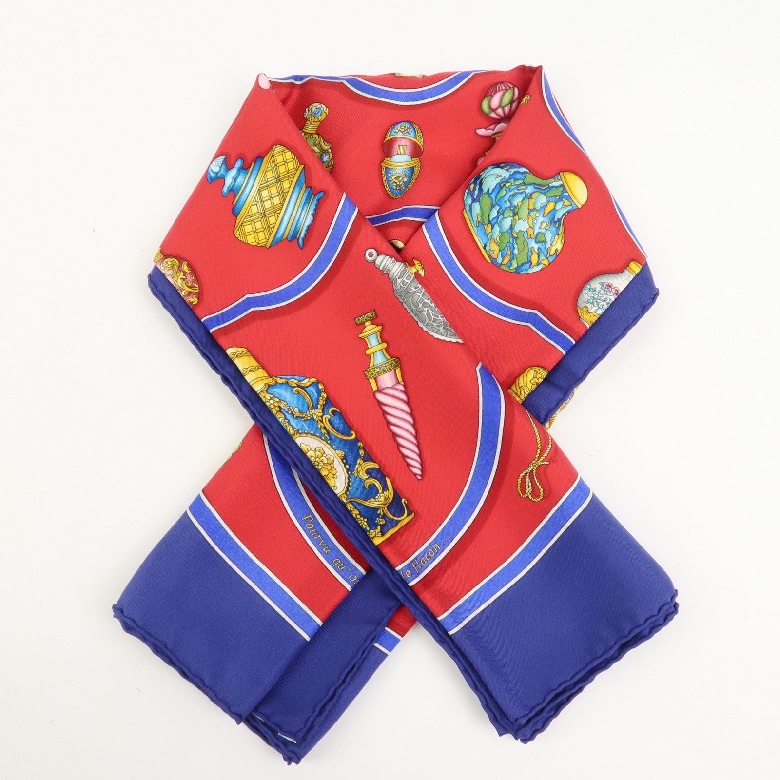 HERMES Carre 90 Silk 100% Scarf Pourvu qu'on ait l'ivresse Navy Red