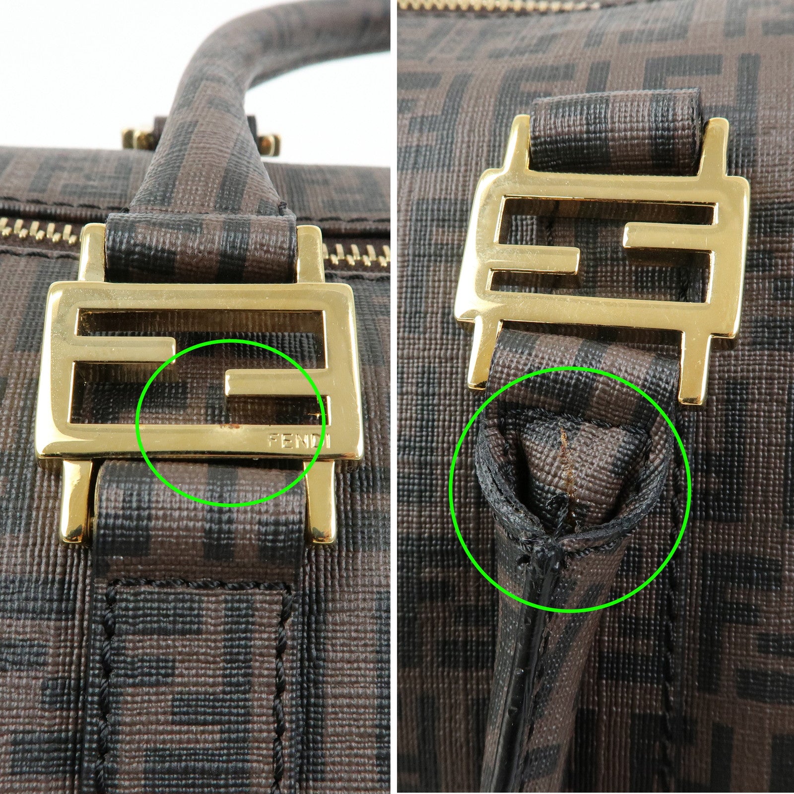 FENDI Zucchino PVC Boston Bag Hand Bag Brown 8BL099