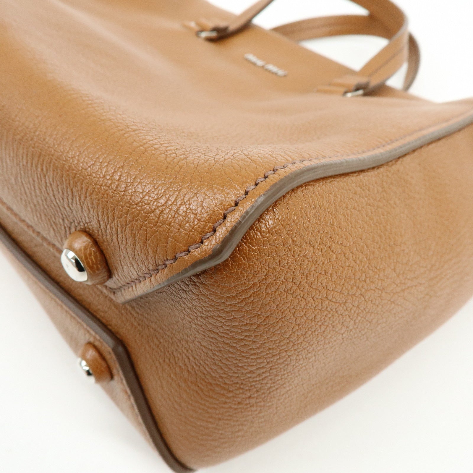 MIU MIU Madras Leather 2Way Bag Hand Bag Shoulder Bag Brown 5BB004