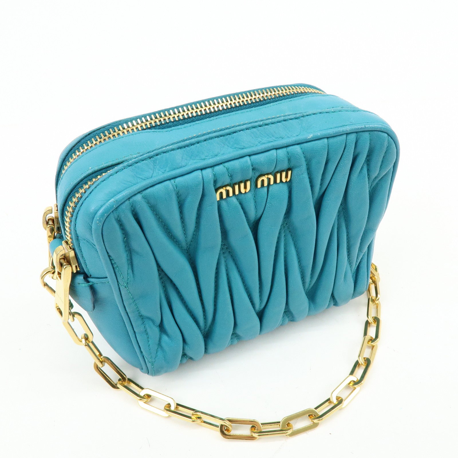 MIU MIU Matelasse Leather 2Way Bag Hand Shoulder Bag Blue RT0543