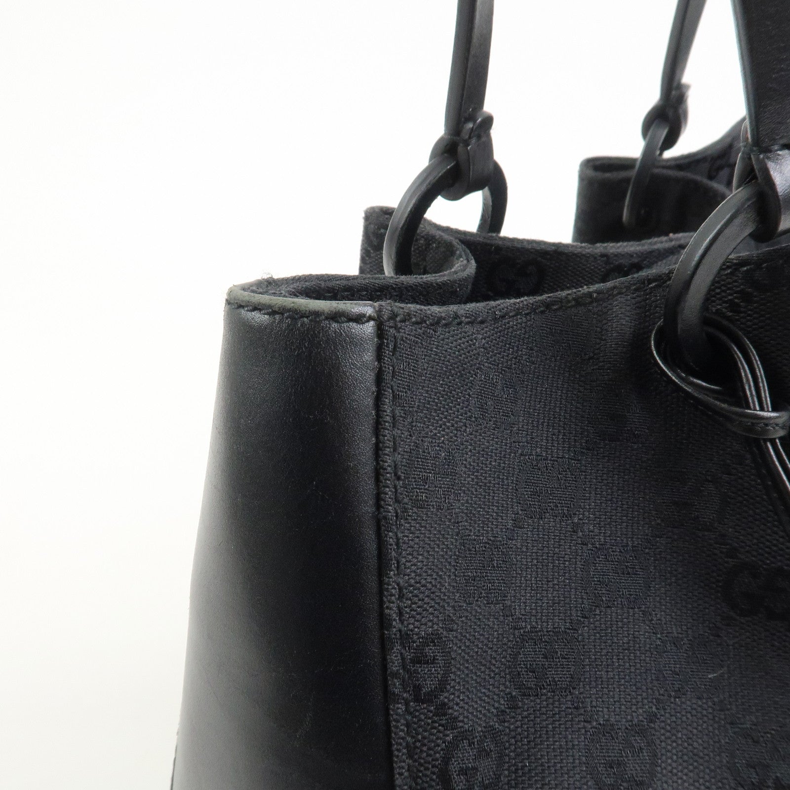 GUCCI GG Monogram Canvas Leather Tote Shoulder Bag Black 94898