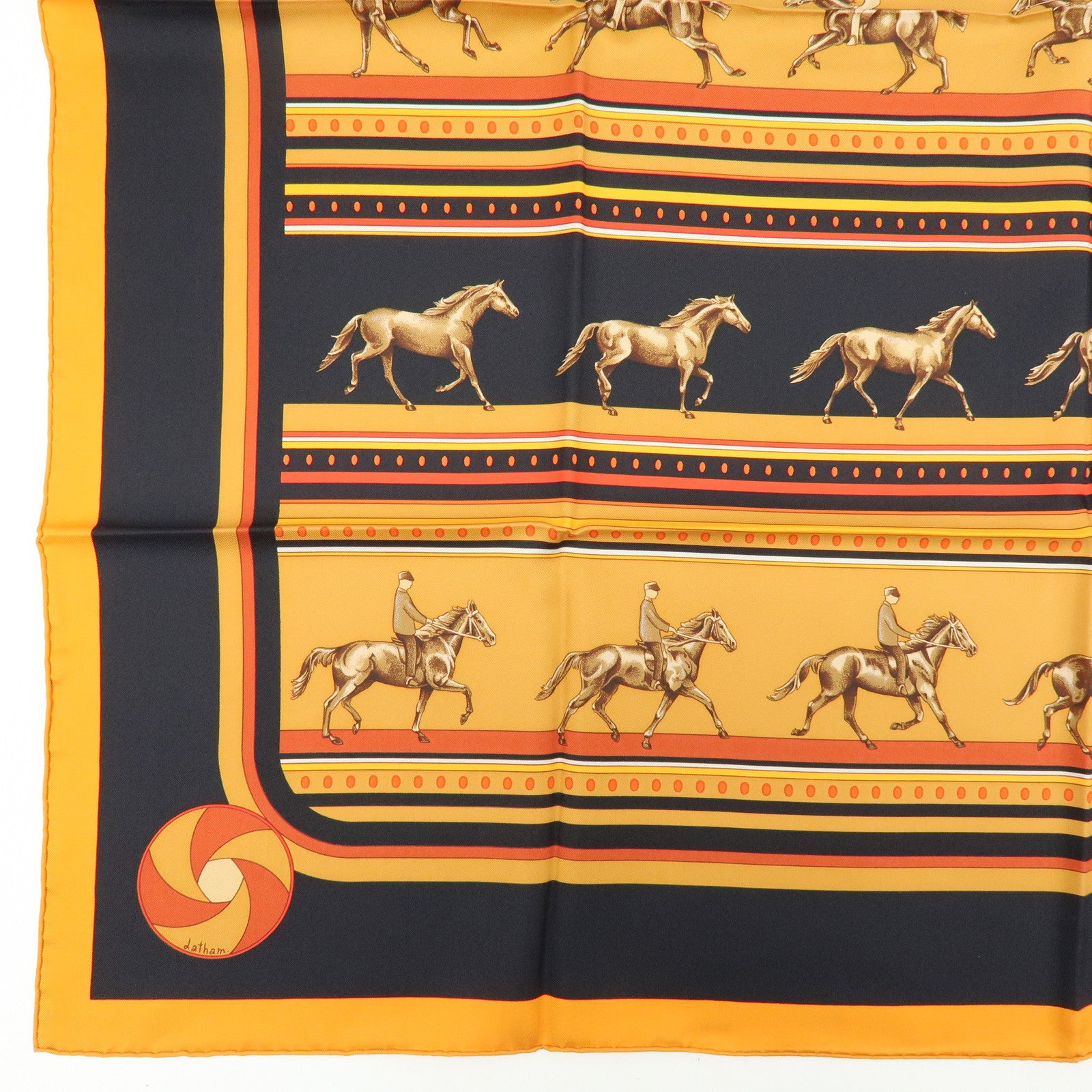HERMES Carre 90 Silk 100% Scarf SEQUENCES Horse Print Orange Black