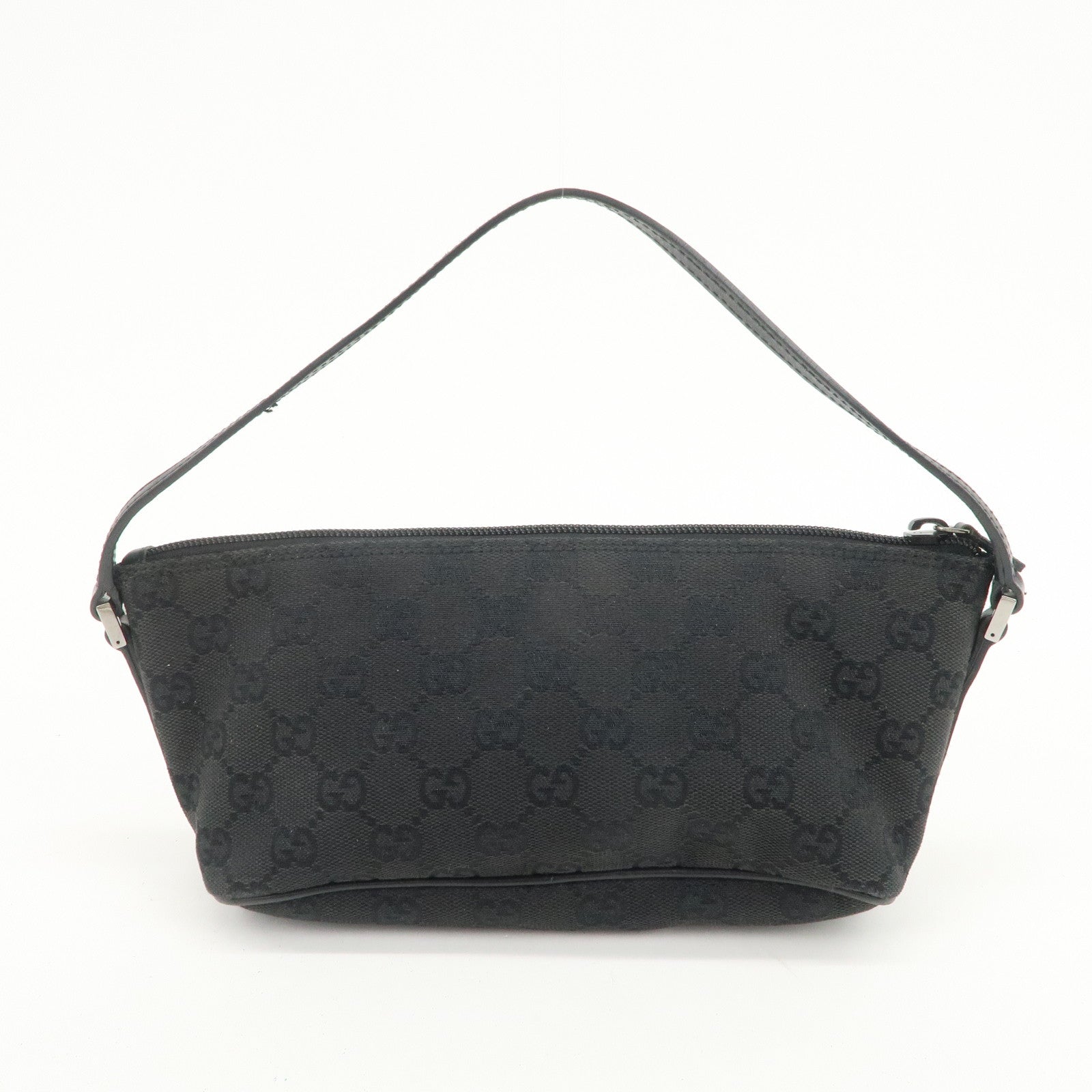 GUCCI Boat Bag GG Canvas Leather Hand Bag Pouch Black 07198