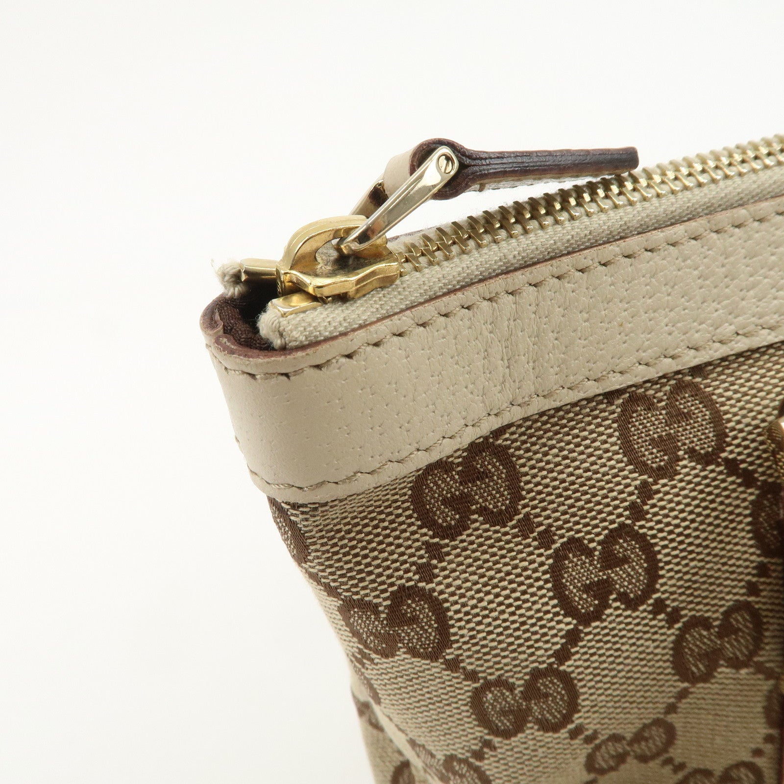 GUCCI Abbey GG Canvas Leather Tote Bag Hand Bag Beige Ivory 141471