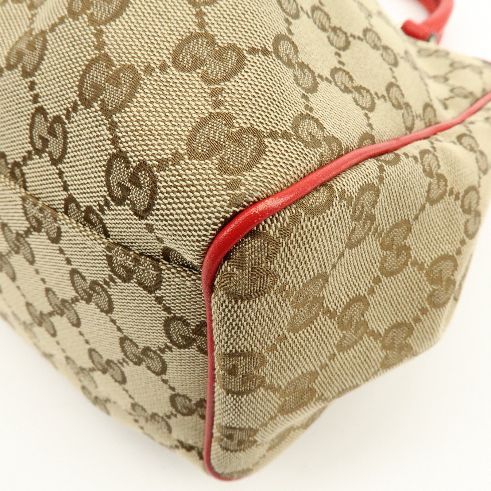 GUCCI Sukey Interlocking G GG Canvas Leather Tote Bag Beige Red