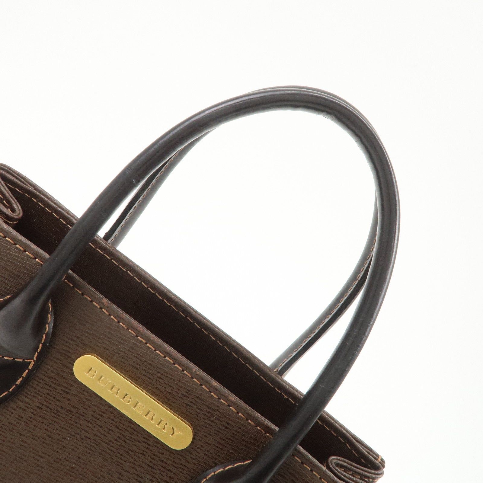 BURBERRY Leather Hand Bag Tote Bag Brown Gold