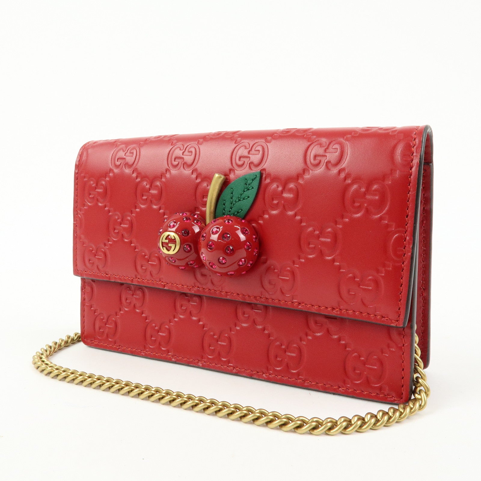 GUCCI Interlocking G Guccissima Chain Shoulder Bag Cherry 481291