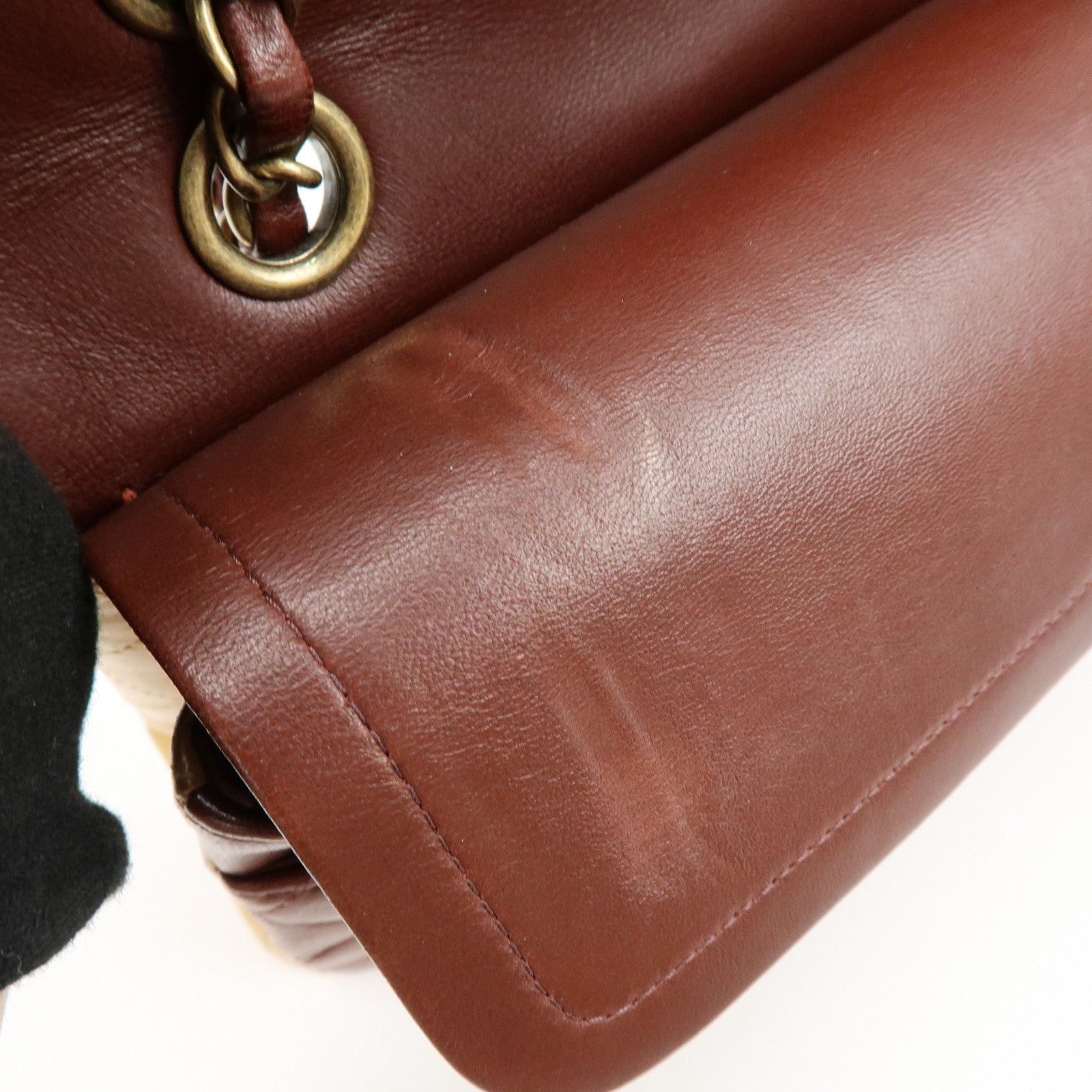 CHANEL Matelasse 25 Double Flap Chain Shoulder Bag Red Brown A01112
