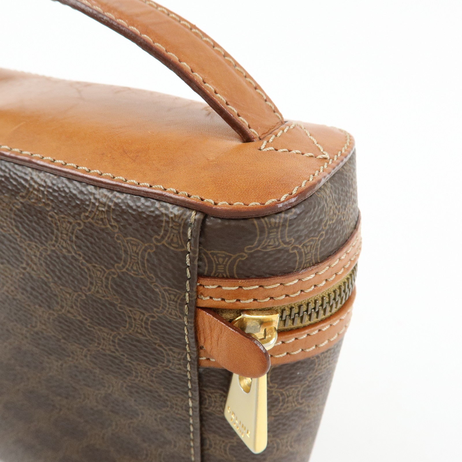CELINE Macadam PVC Leather Hand Bag Vanity Bag Brown