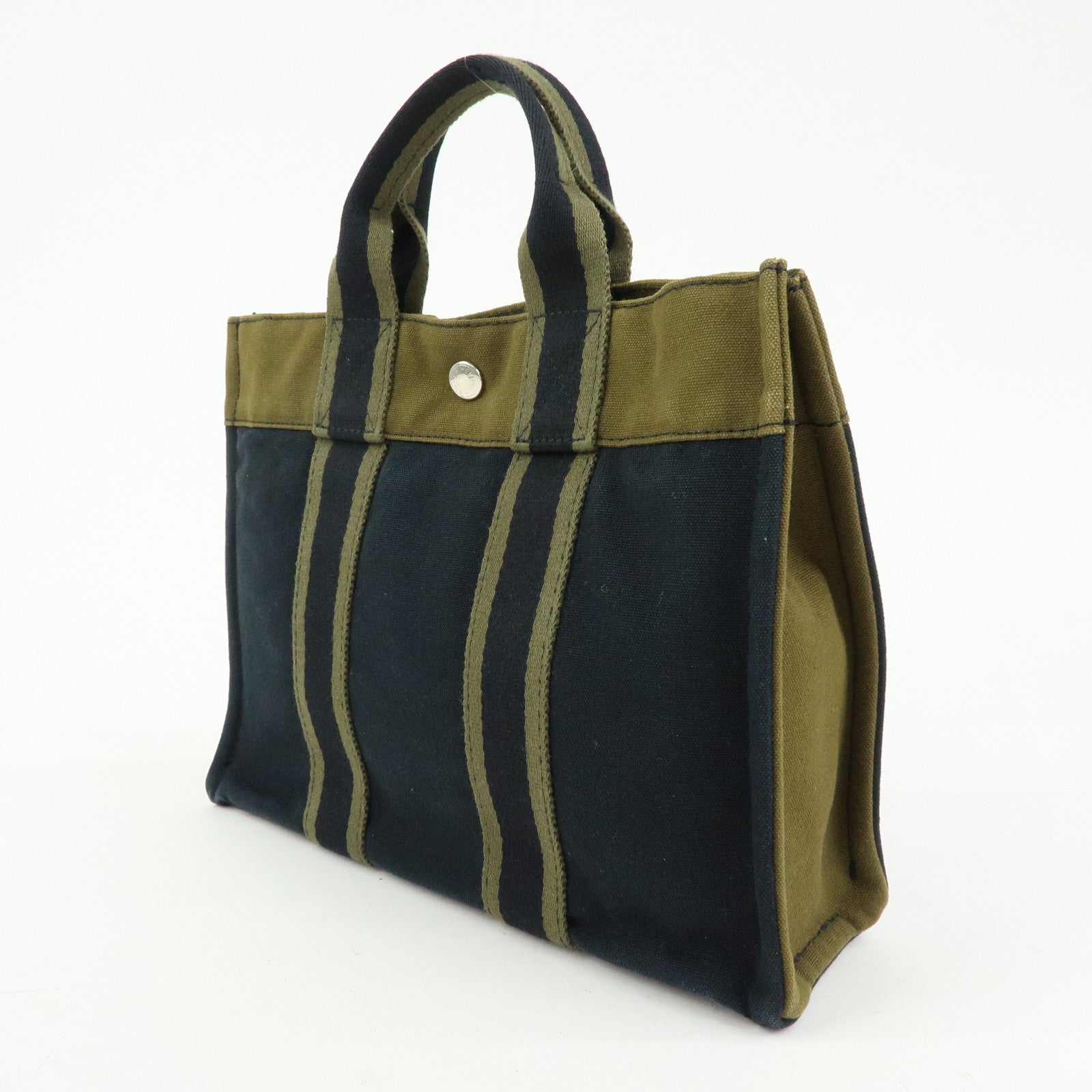 HERMES Fourre Tout PM Canvas Tote Bag Hand Bag Navy Khaki