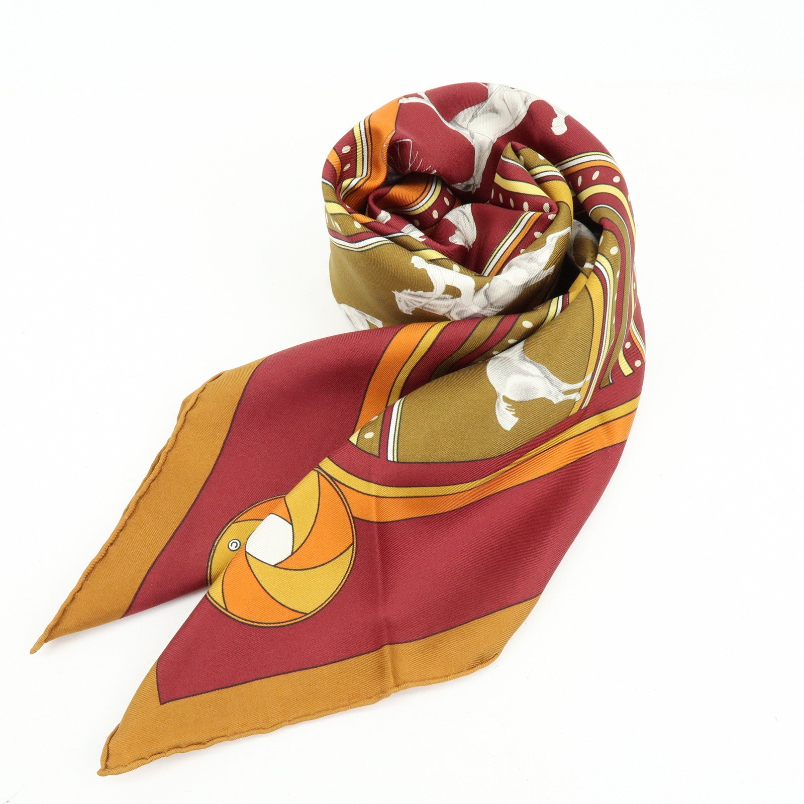 HERMES Carre 90 Silk 100% Scarf SEQUENCES Horse Print Brown