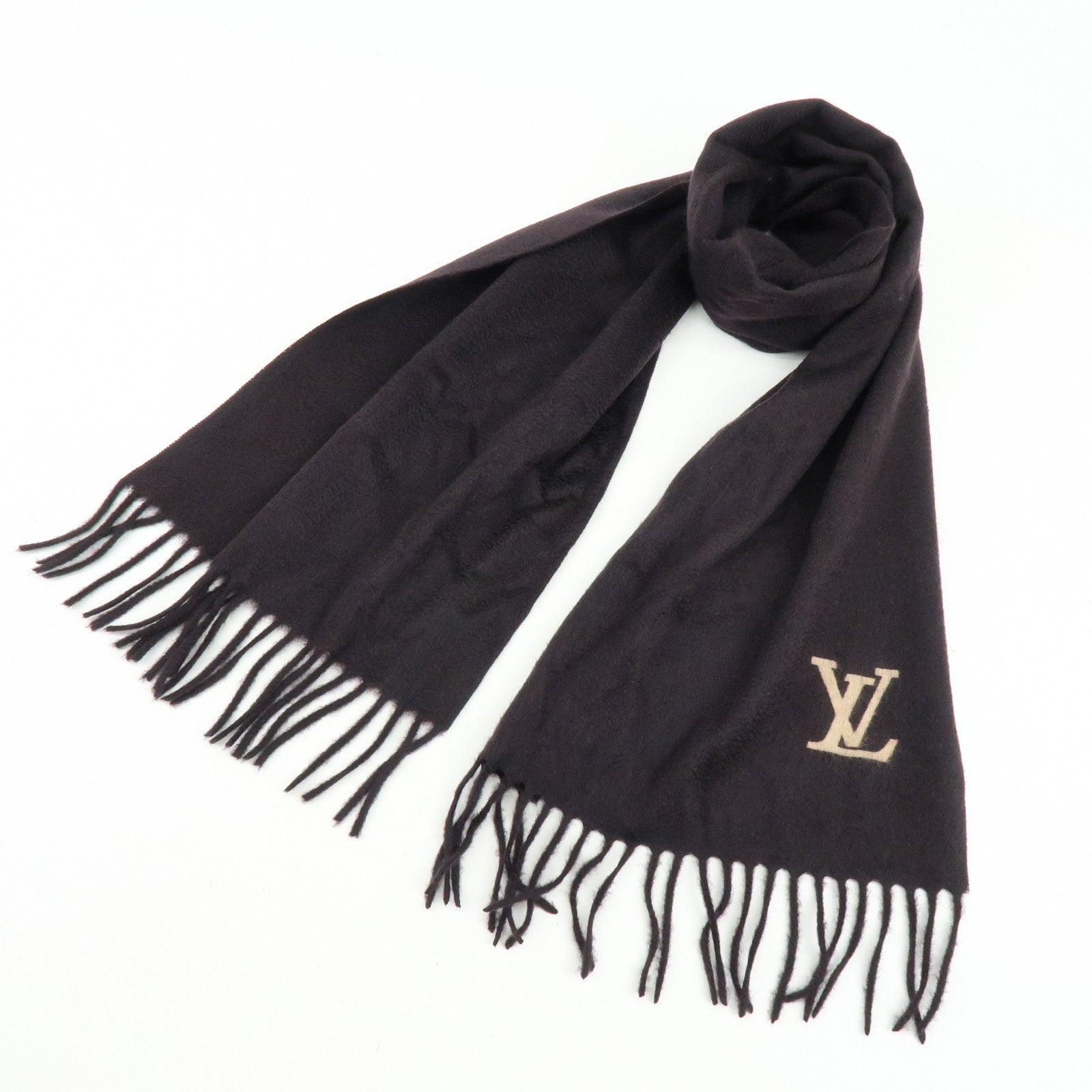 Louis Vuitton Echarpe Gelam LV Logo Cashmere 100% Scarf Black Beige