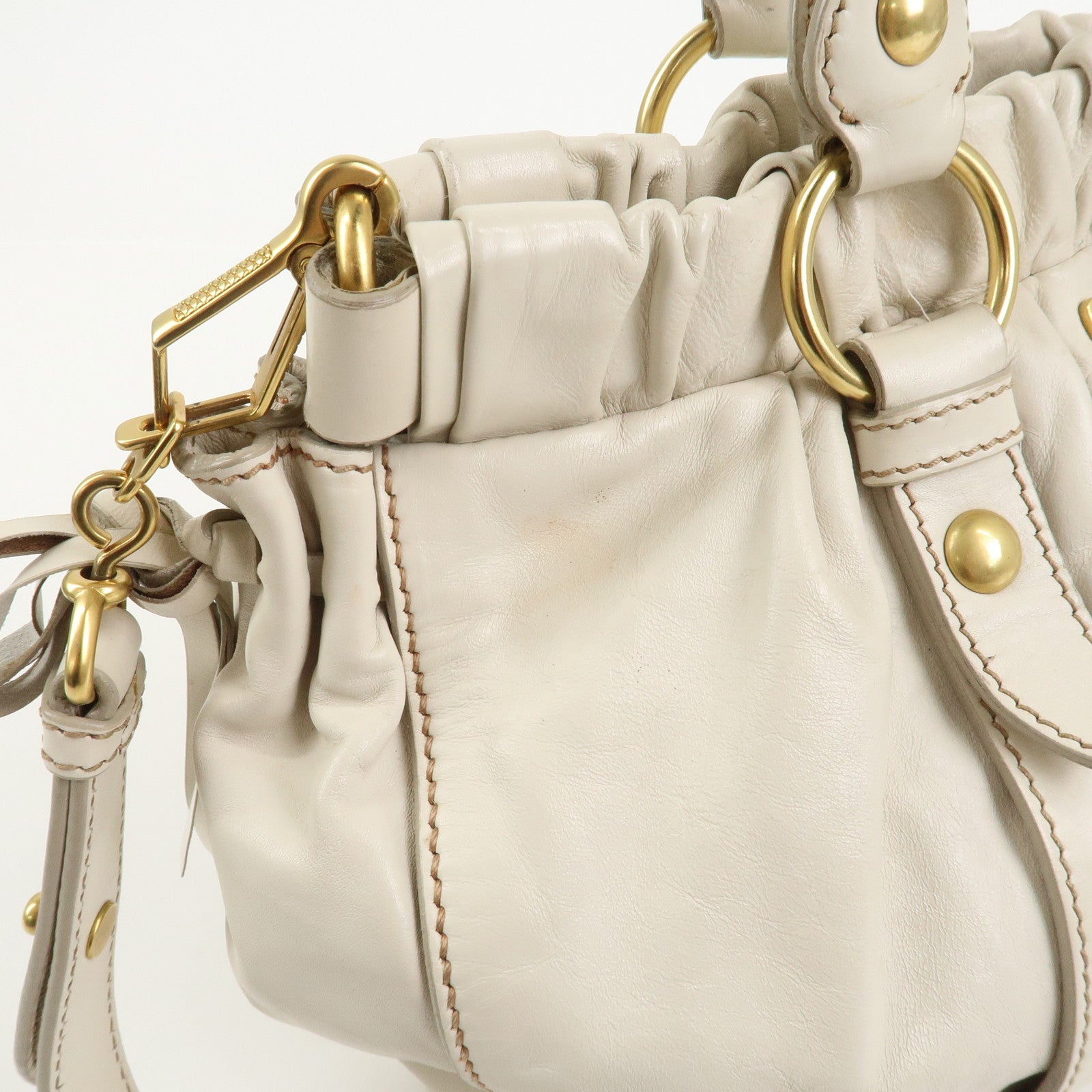 MIU MIU Logo Leather 2Way Bag Shoulder Bag Hand Bag Ivory RT0383