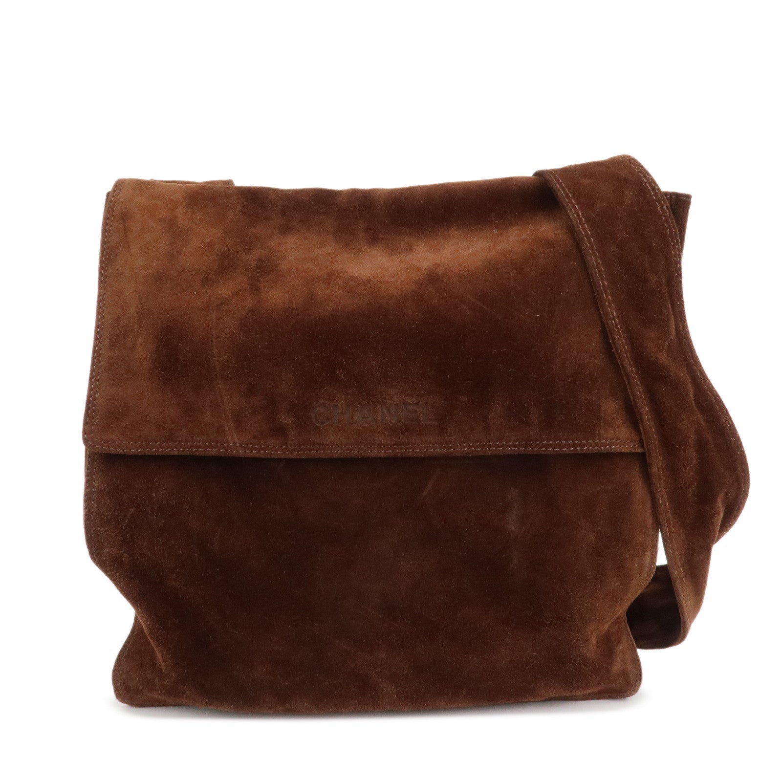 CHANEL Suede Shoulder Bag Crossbody Bag Brown