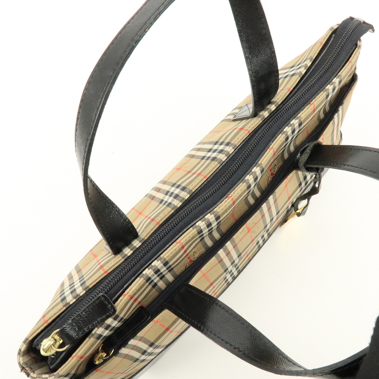 BURBERRY Canvas Leather Nova Plaid Tote Bag Hand Bag Brown Black