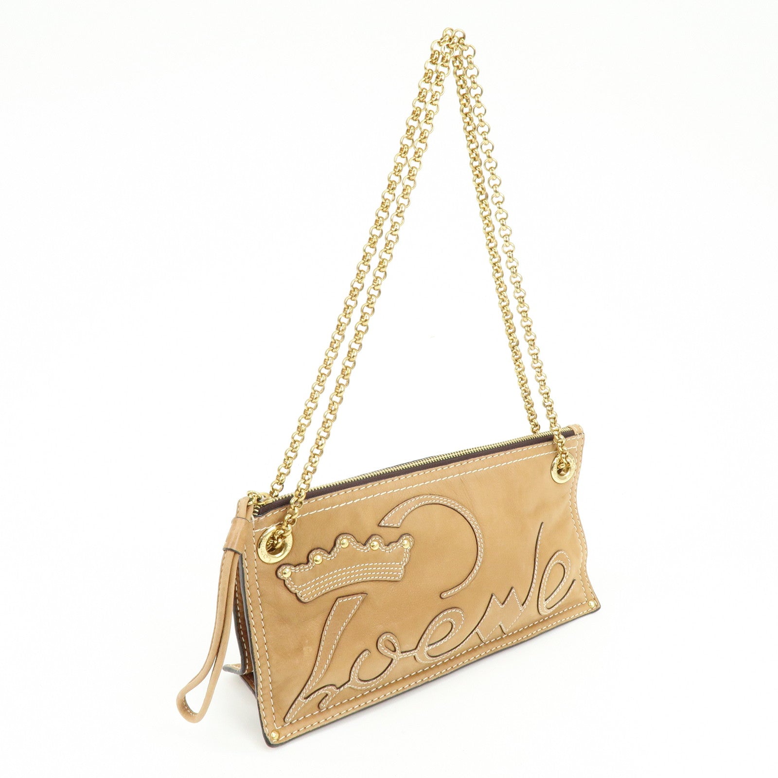 LOEWE Logo Leather Chain Shoulder Bag Crossbody Bag Brown