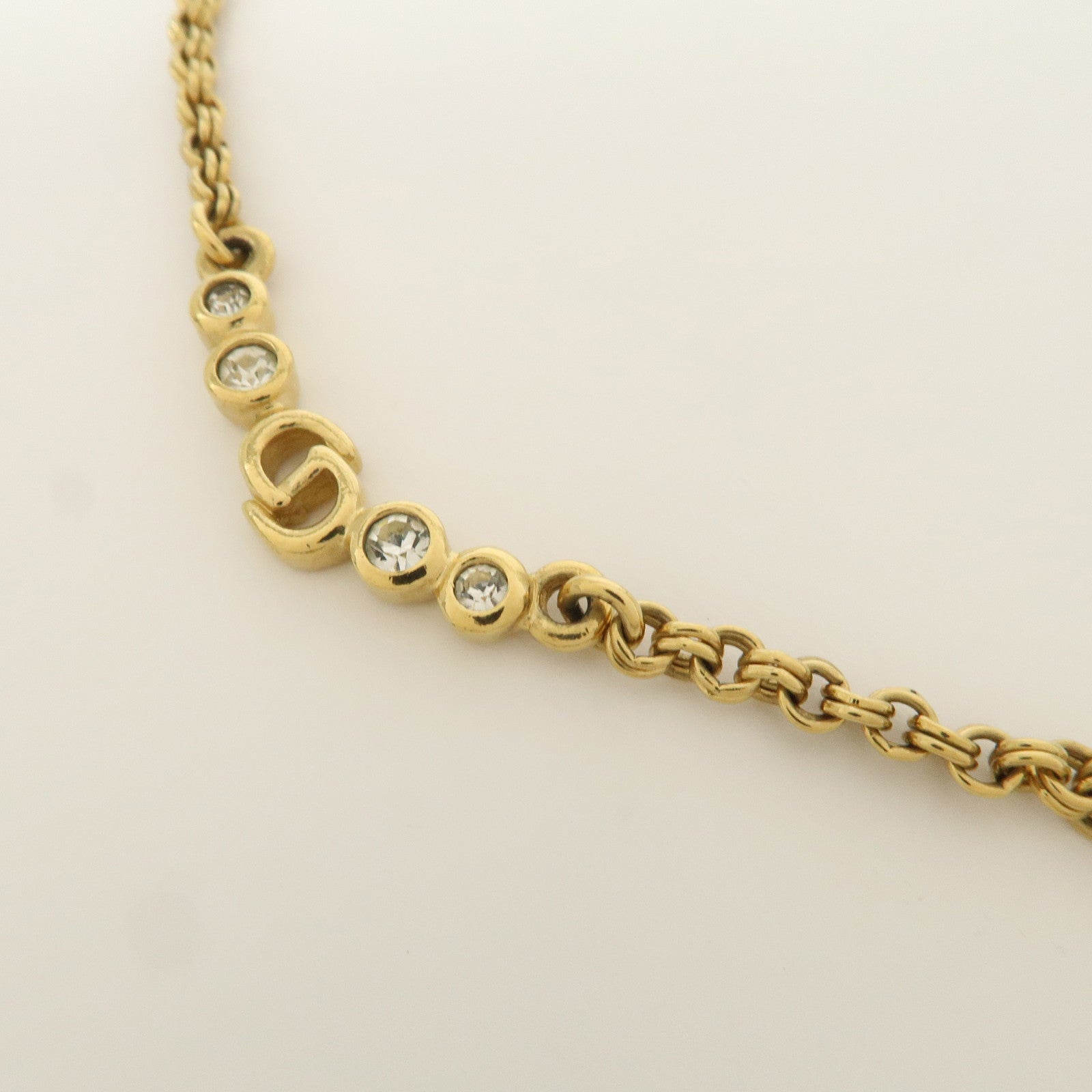 Christian Dior CD Logo Metal Rhinestone Necklace Choker Gold