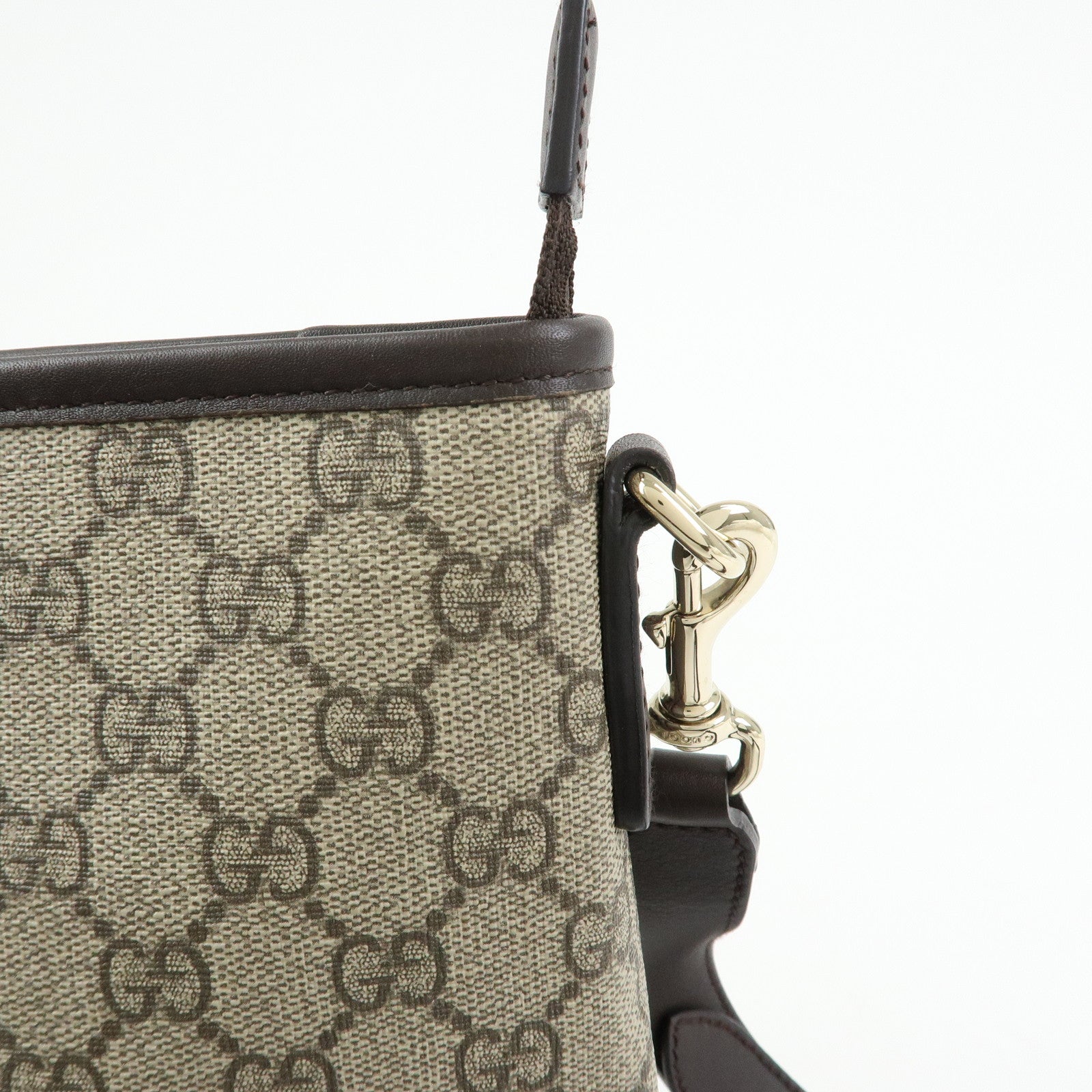 GUCCI GG Supreme Leather Shoulder Bag Beige Brown 388924