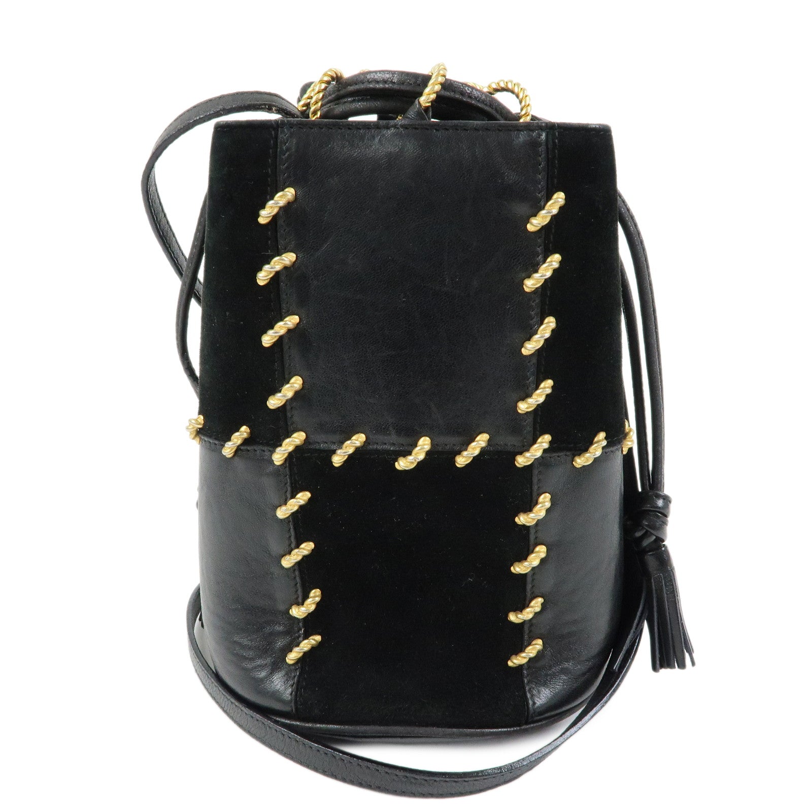 Ferragamo Leather Suede Shoulder Bag Crossbody Bag Black