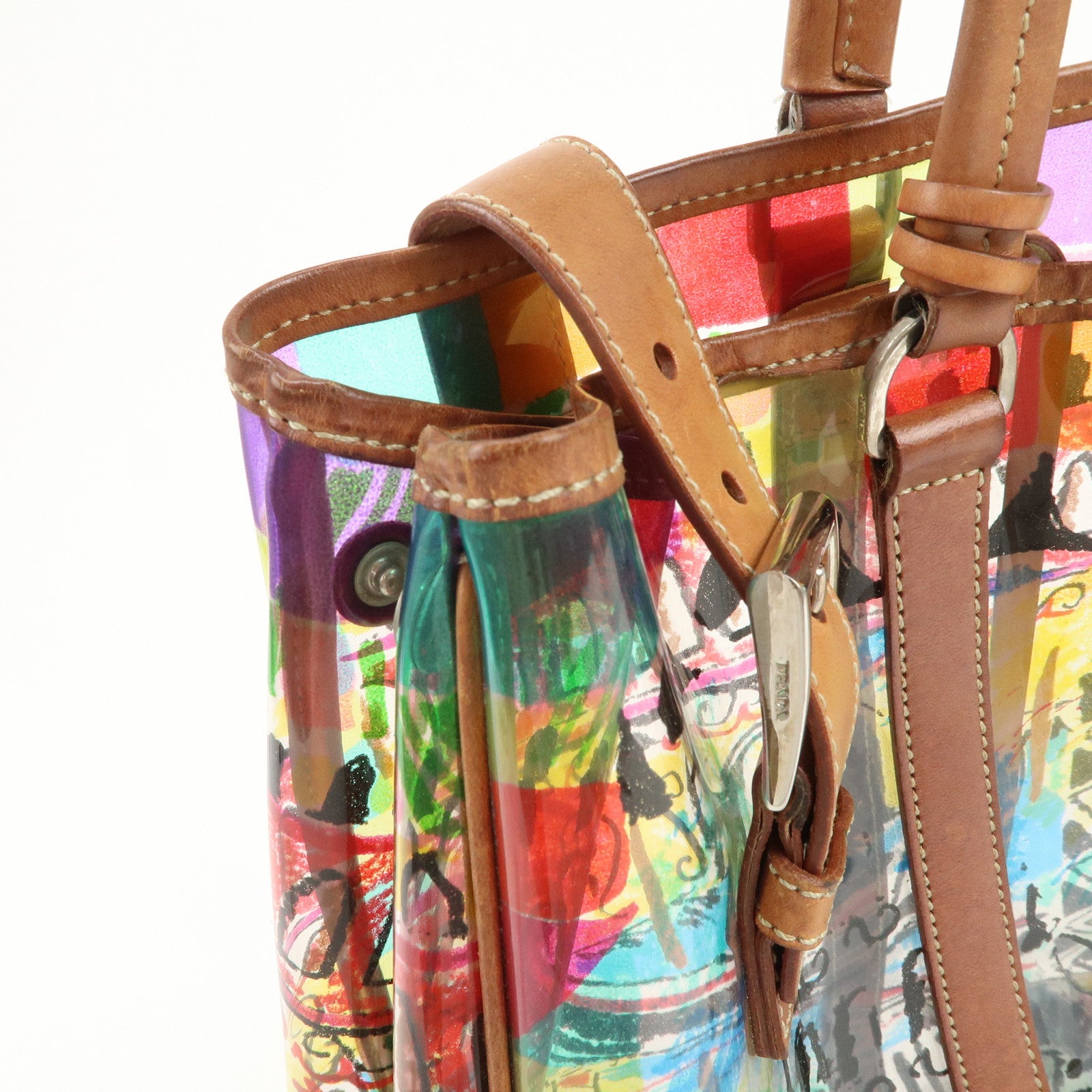 PRADA Venetian Print PVC Leather Tote Bag Clear Multicolor BR2515
