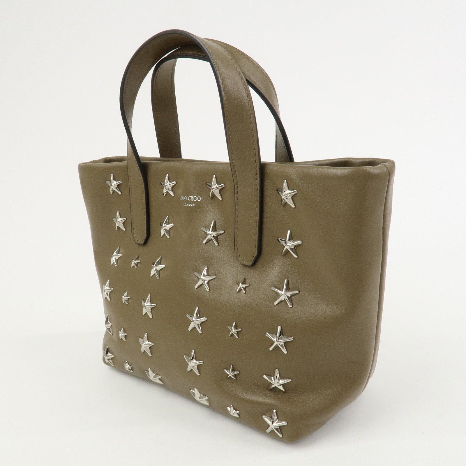 JIMMY CHOO Leather 2Way Bag Hand Bag Shoulder Bag Star Studs Brown