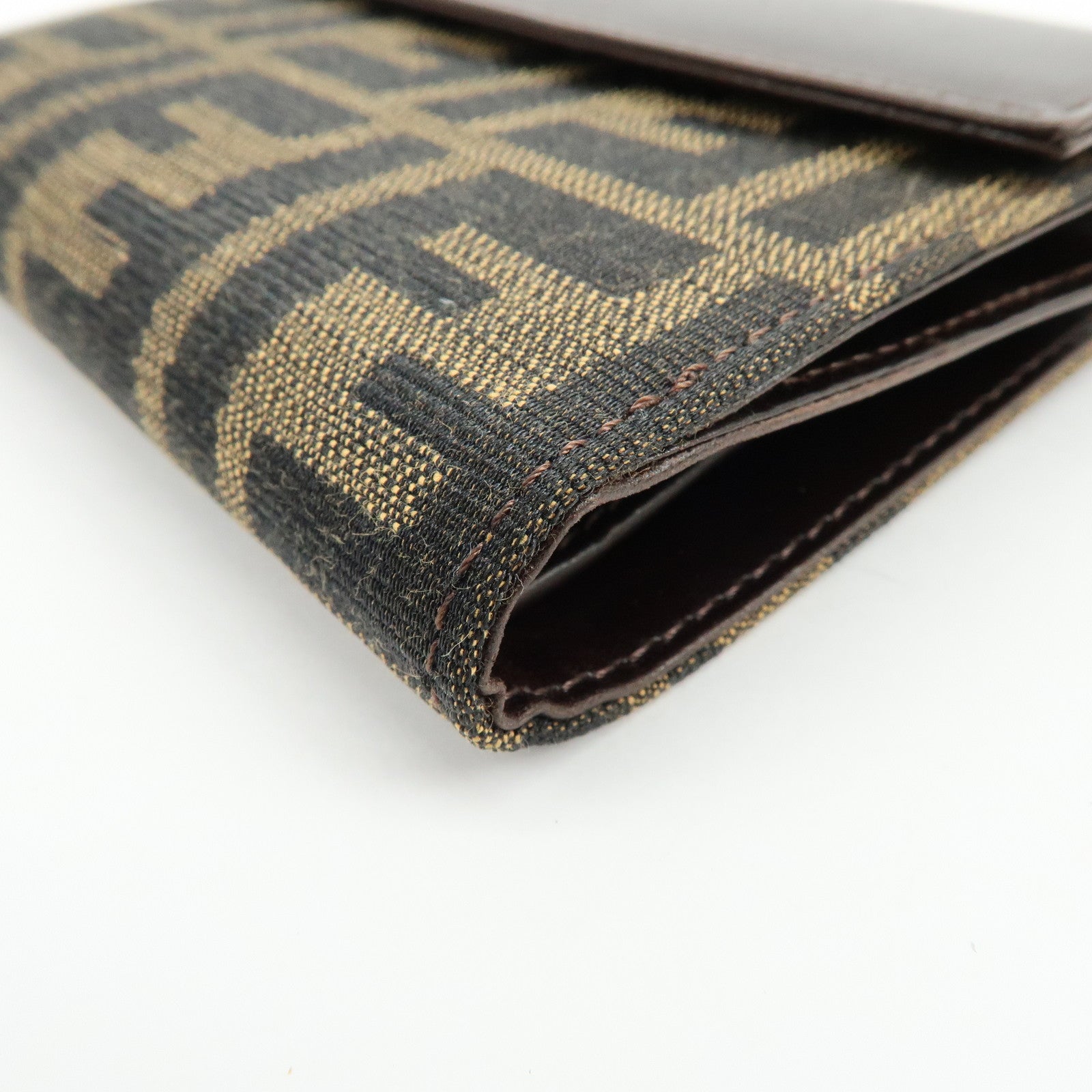 FENDI Zucca Canvas Leather Bi-fold Compact Wallet Brown 8M0033