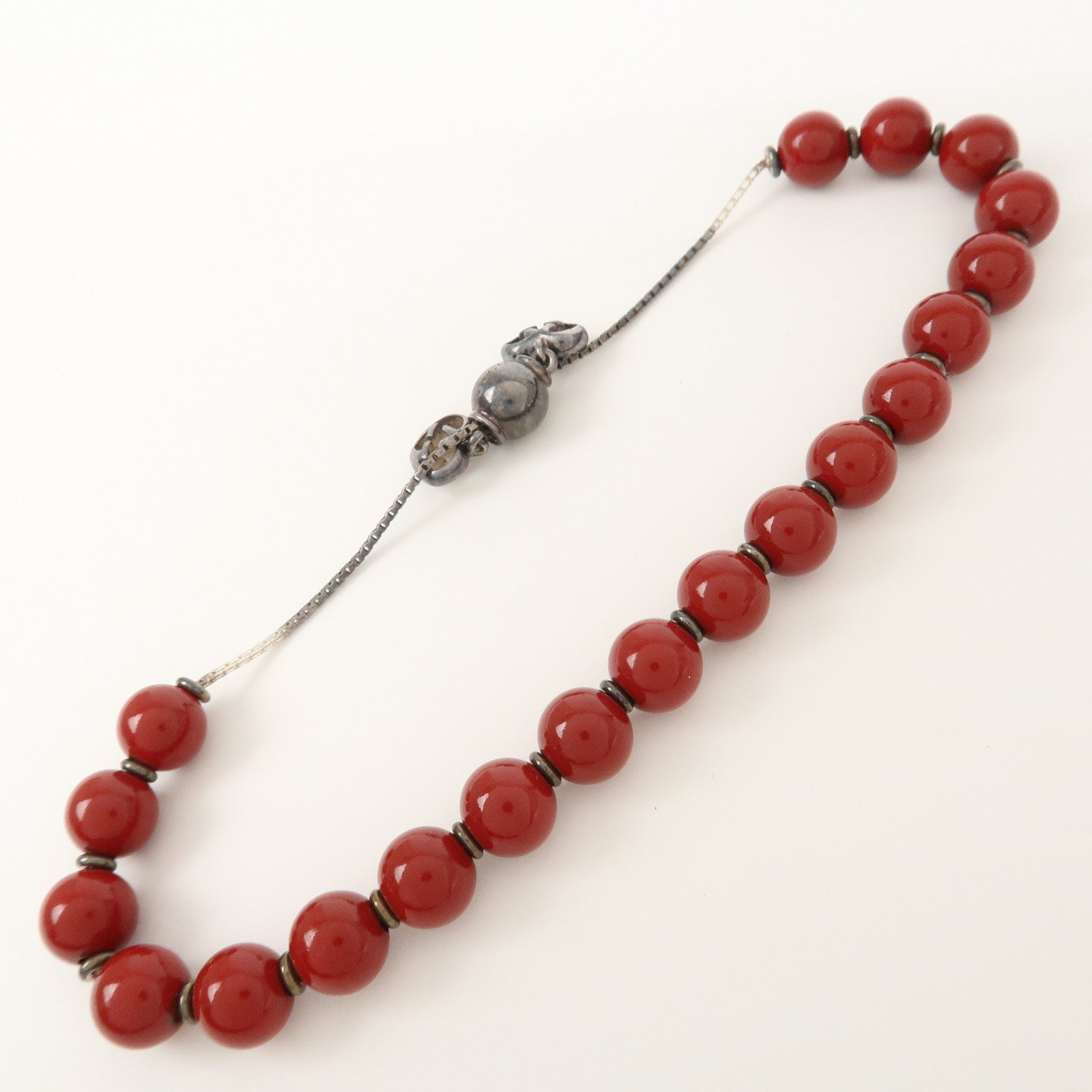 GUCCI Lovely Heart Wood Metal Love Britt Beads Bracelet Red 286673