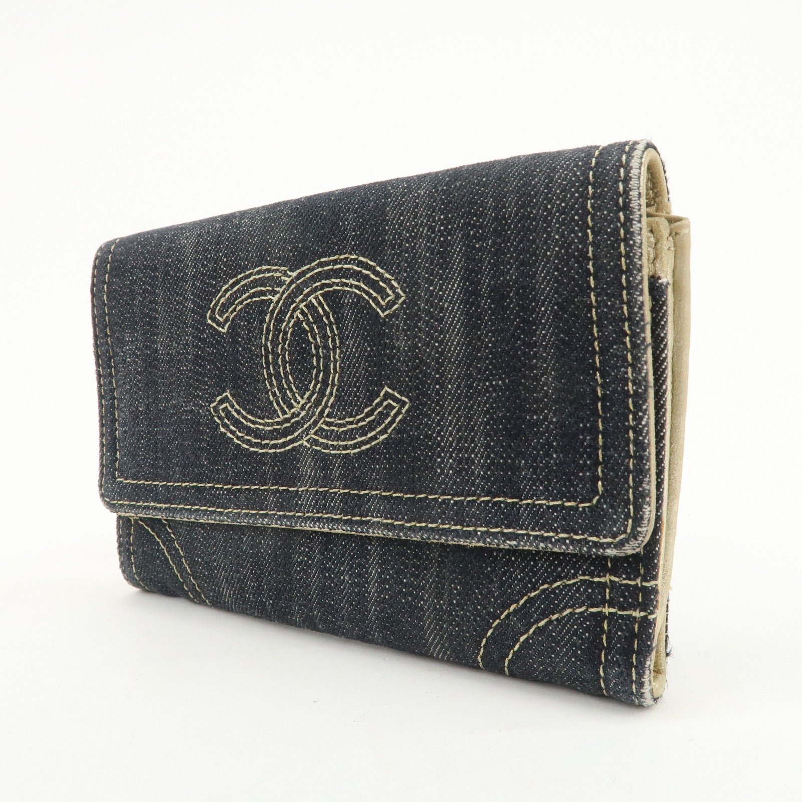 CHANEL COCO Mark Denim Bi-fold Compact Wallet Blue A31991
