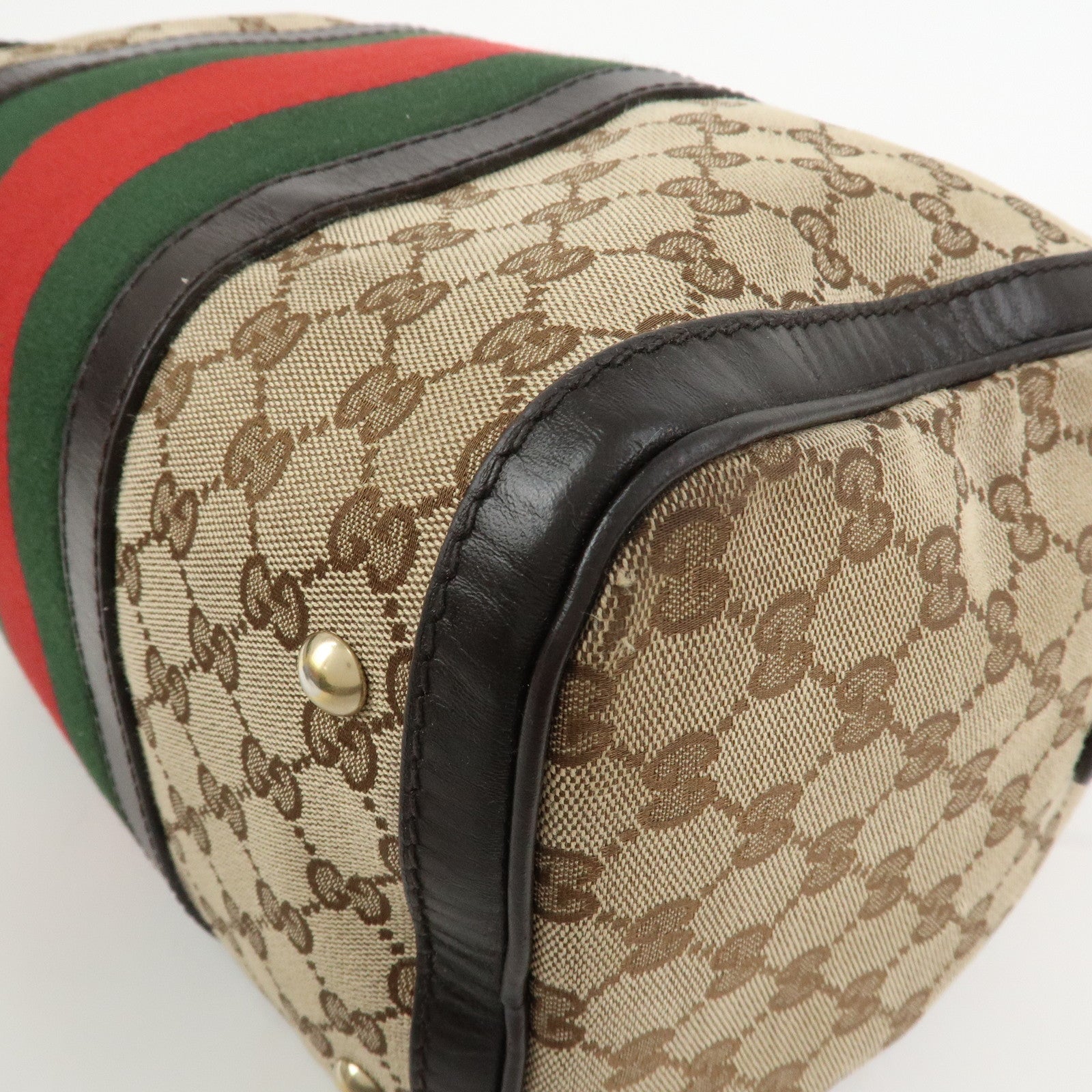 GUCCI Sherry GG Canvas Leather 2Way Bag Boston Bag Brown 247205