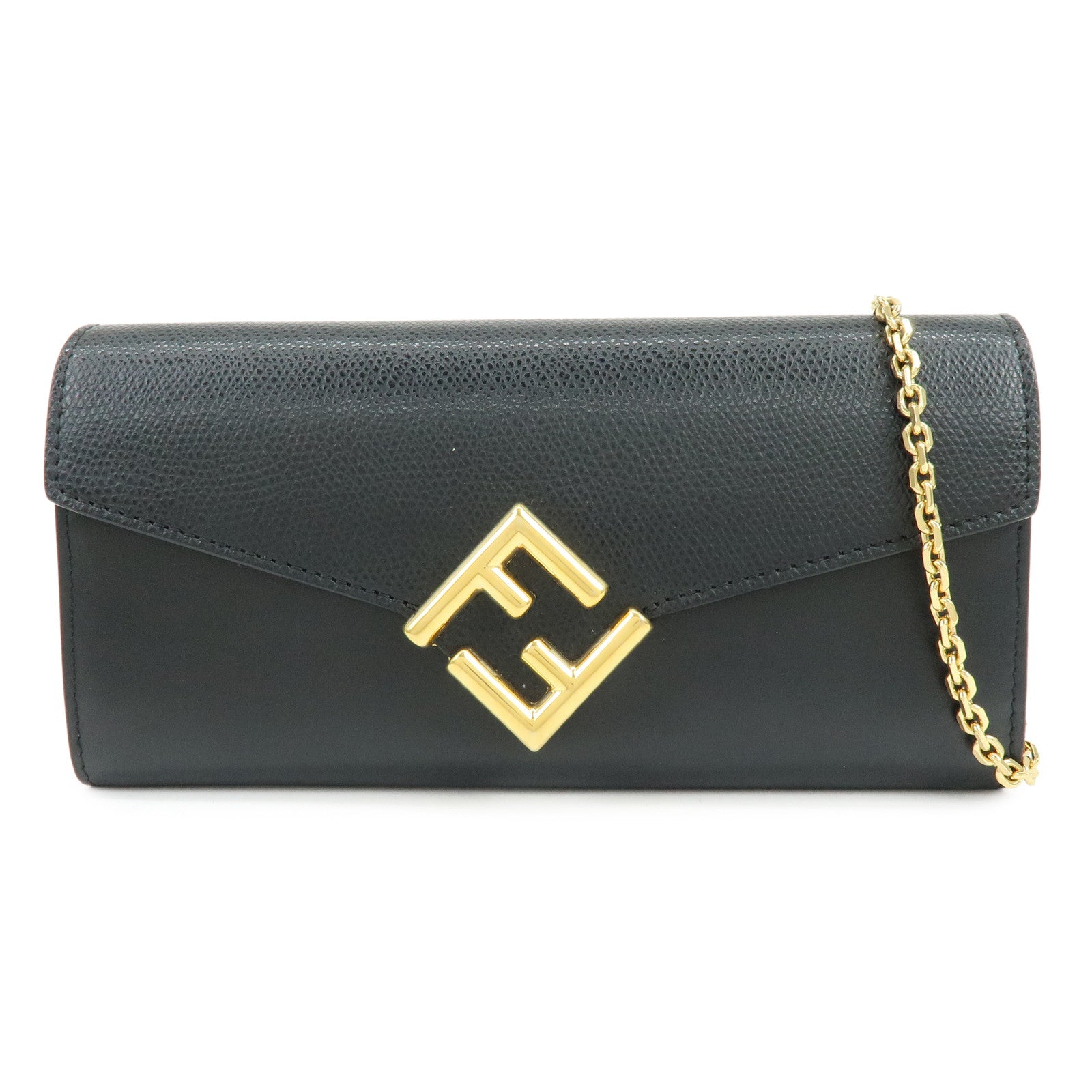 FENDI Leather Chain Wallet WOC Black 8M0365