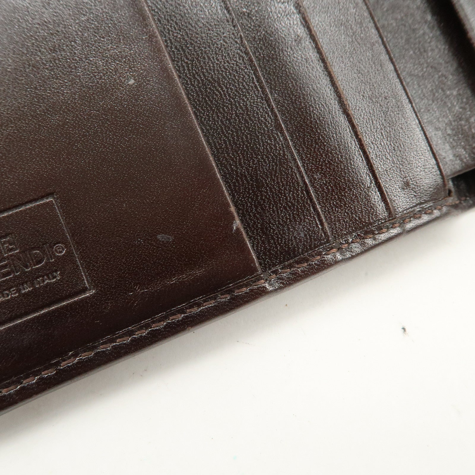 FENDI Zucca Logo Canvas Leather Compact Wallet Brown 12671